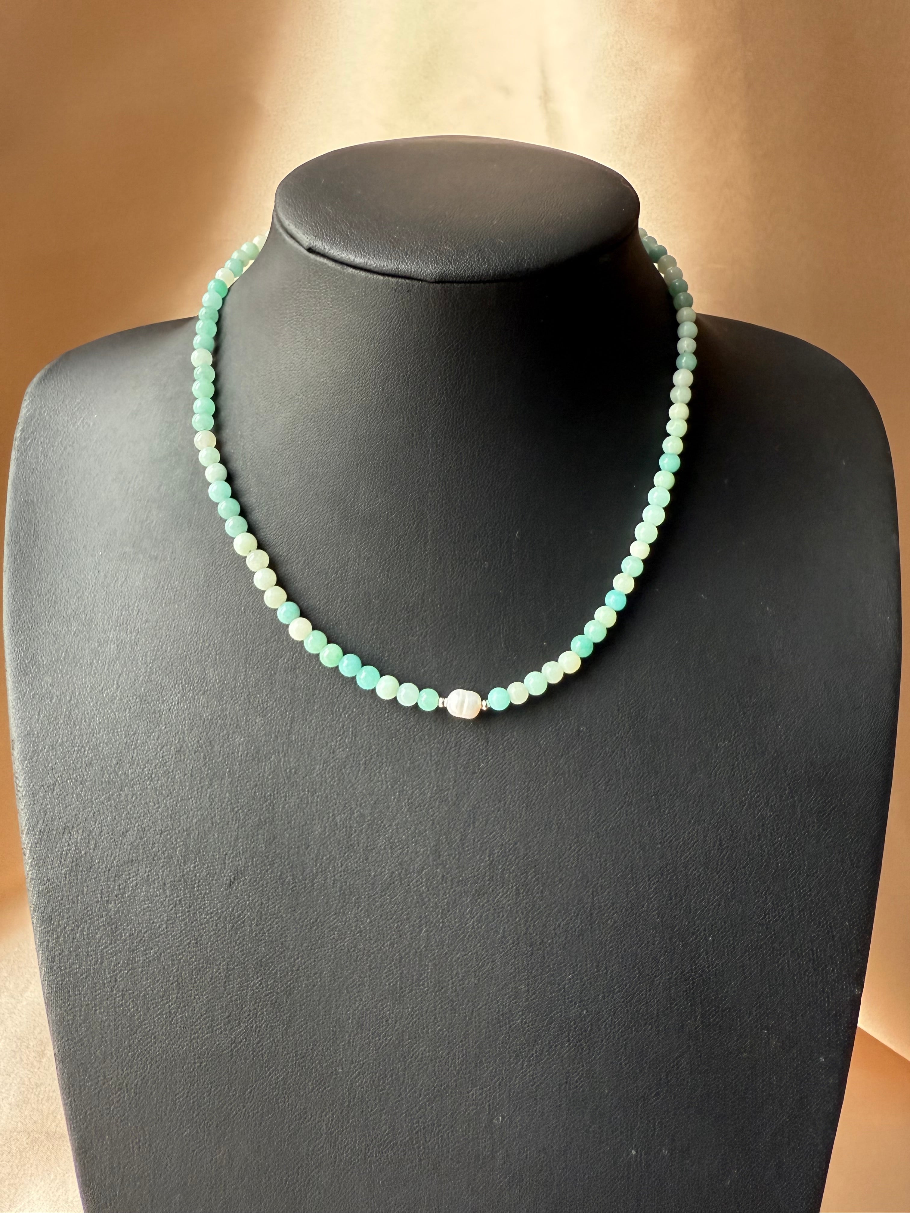 Akuamarin & İnci Dizi Kolye