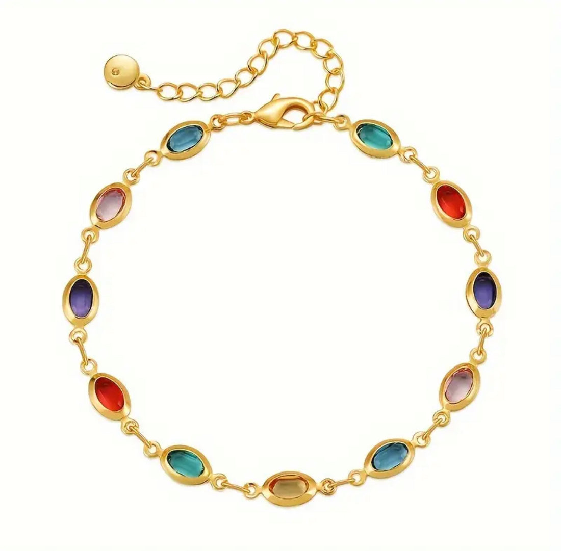 Renkli Taşlı Classy Gold Renk Bileklik