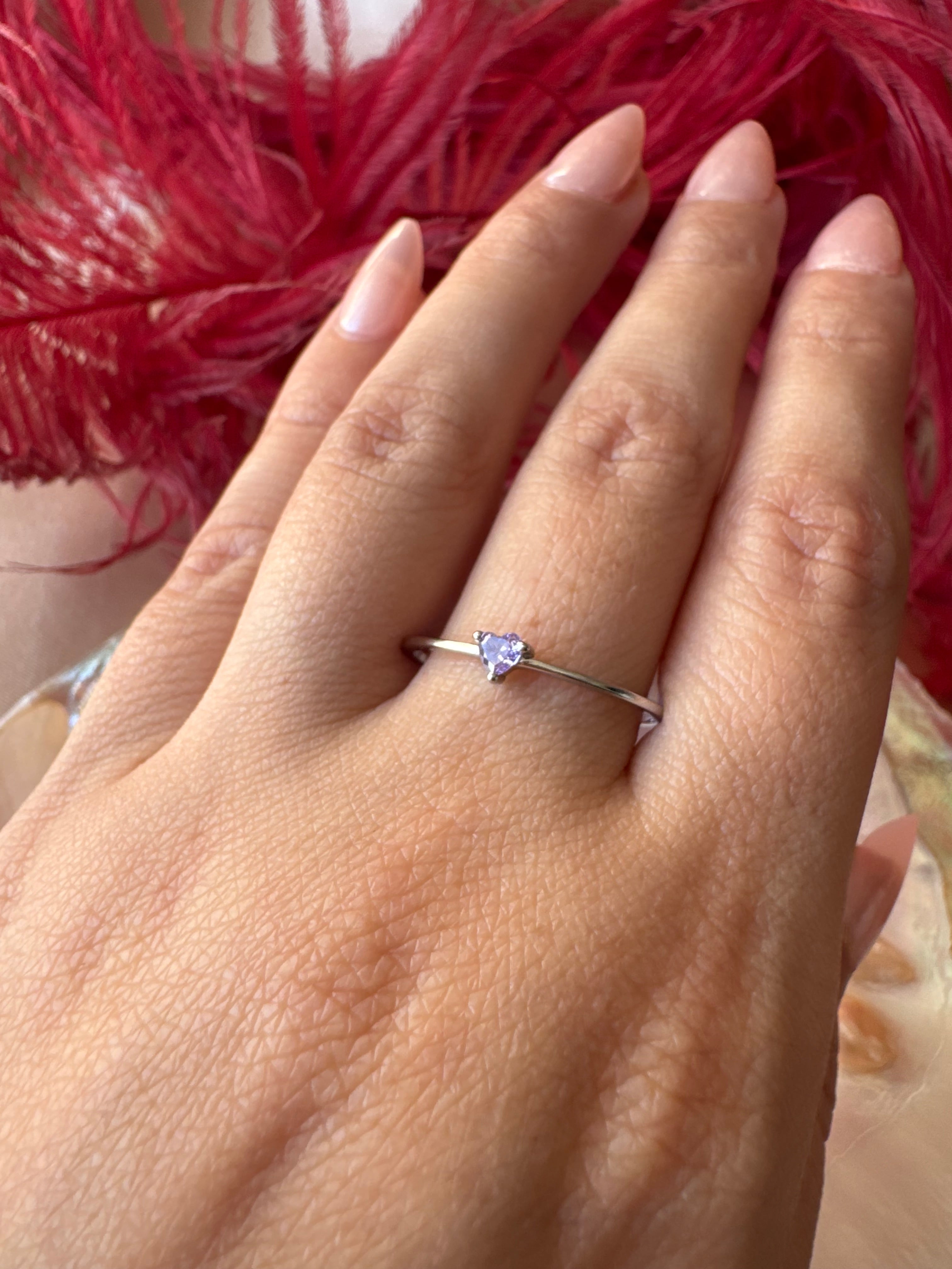 Ametist Minimal Kalp Gümüş Yüzük