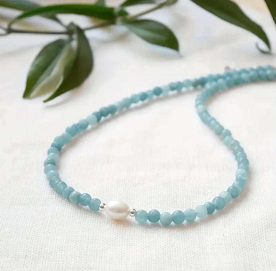 Akuamarin & İnci Dizi Kolye