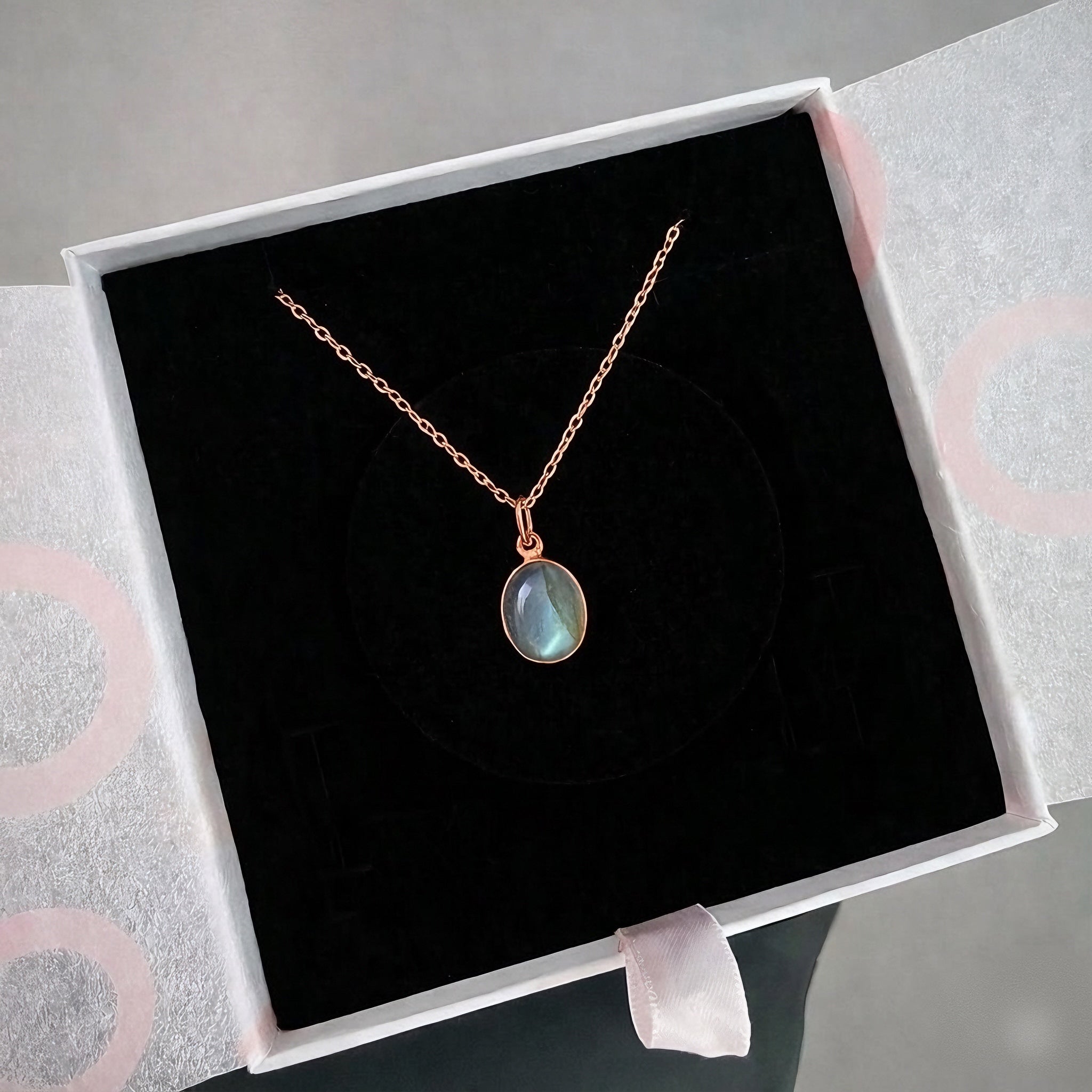 Labradorit Minimal Rose Gold Kolye