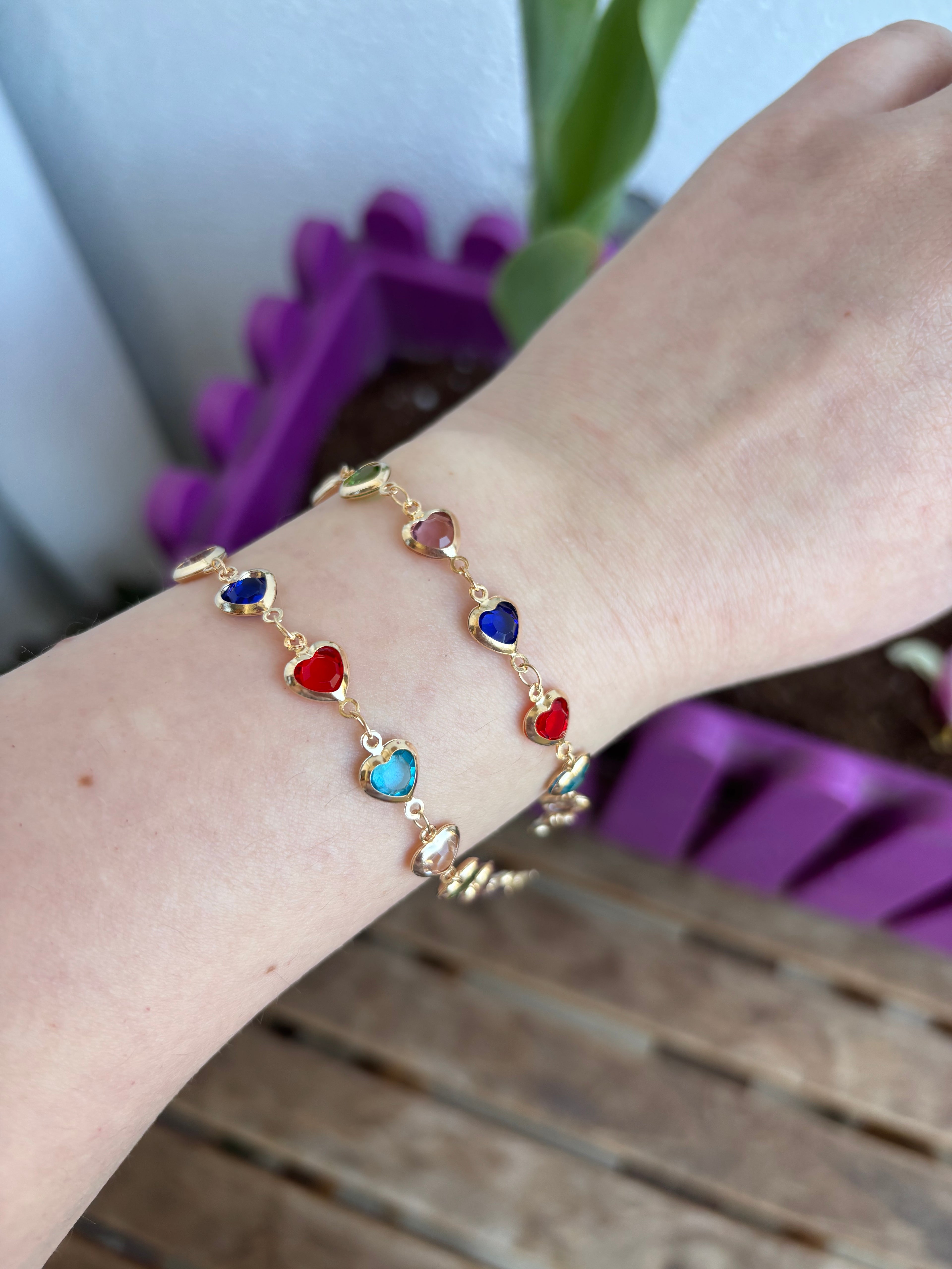 Renkli Taşlı Lovely Gold Renk Bileklik