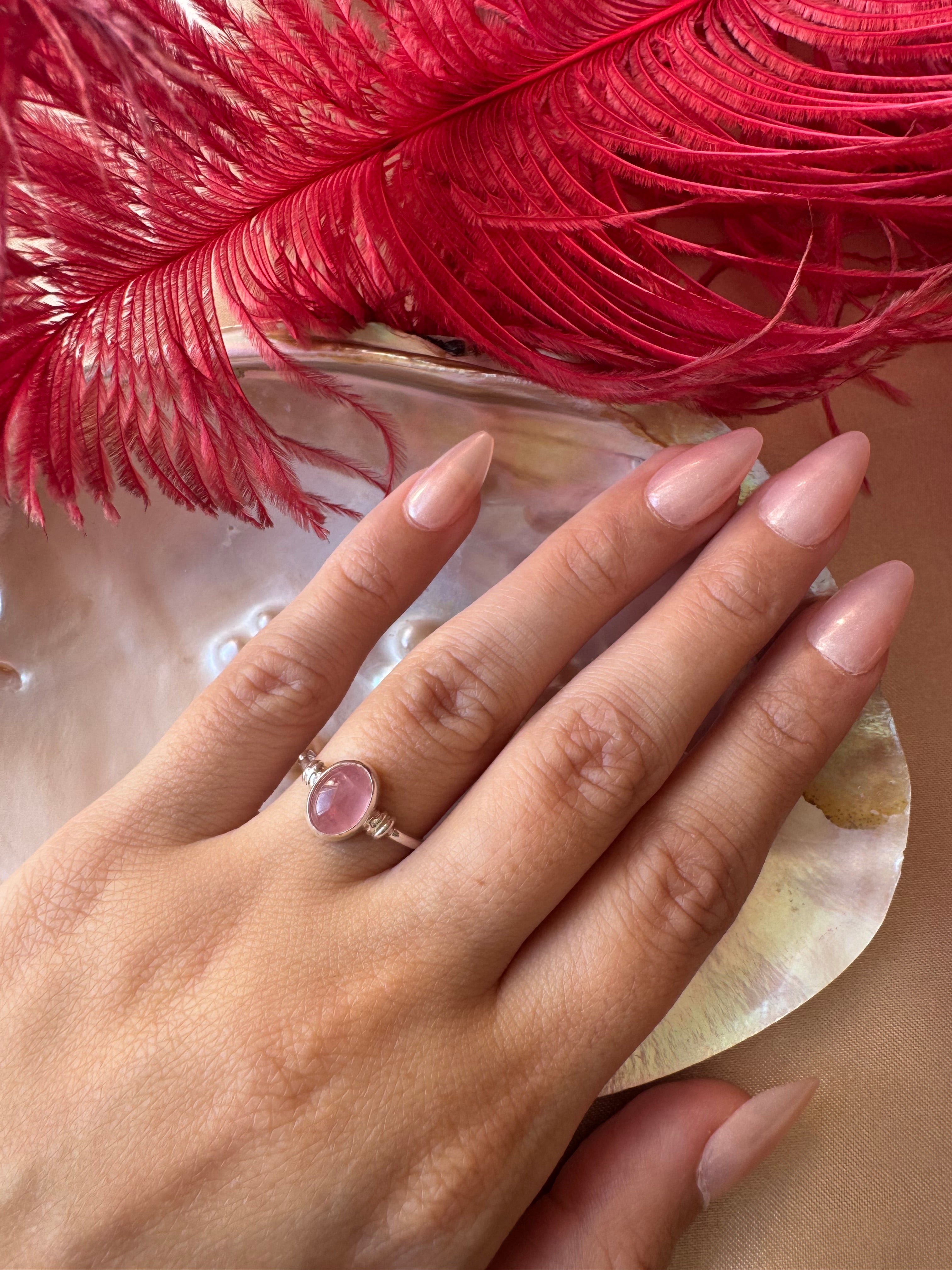 Pembe Kuvars Diana Gümüş Yüzük