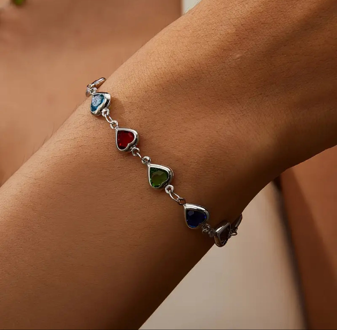 Renkli Taşlı Lovely Gümüş Renk Bileklik