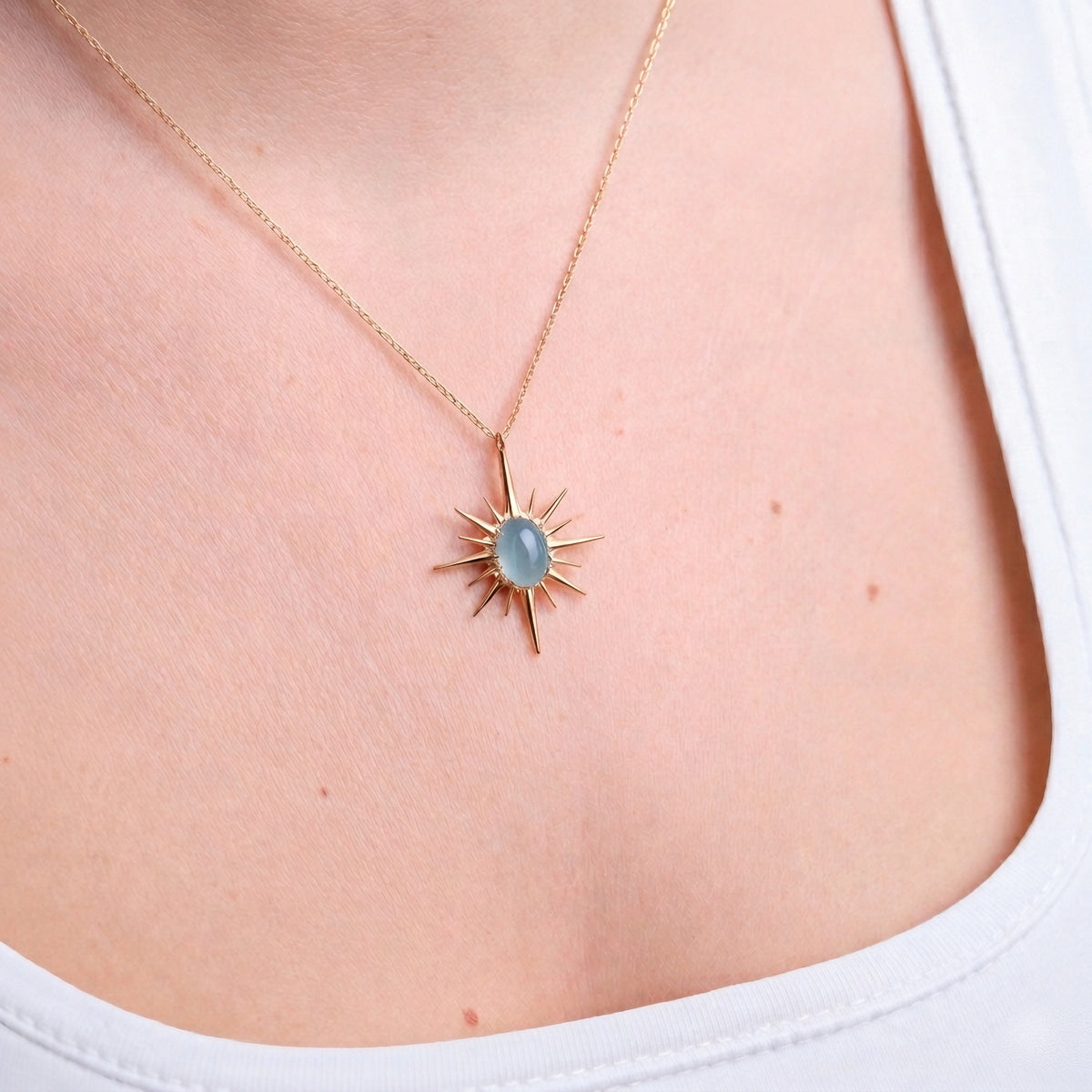 Akuamarin Büyük Kuzey Yıldızı Rose Gold Kolye