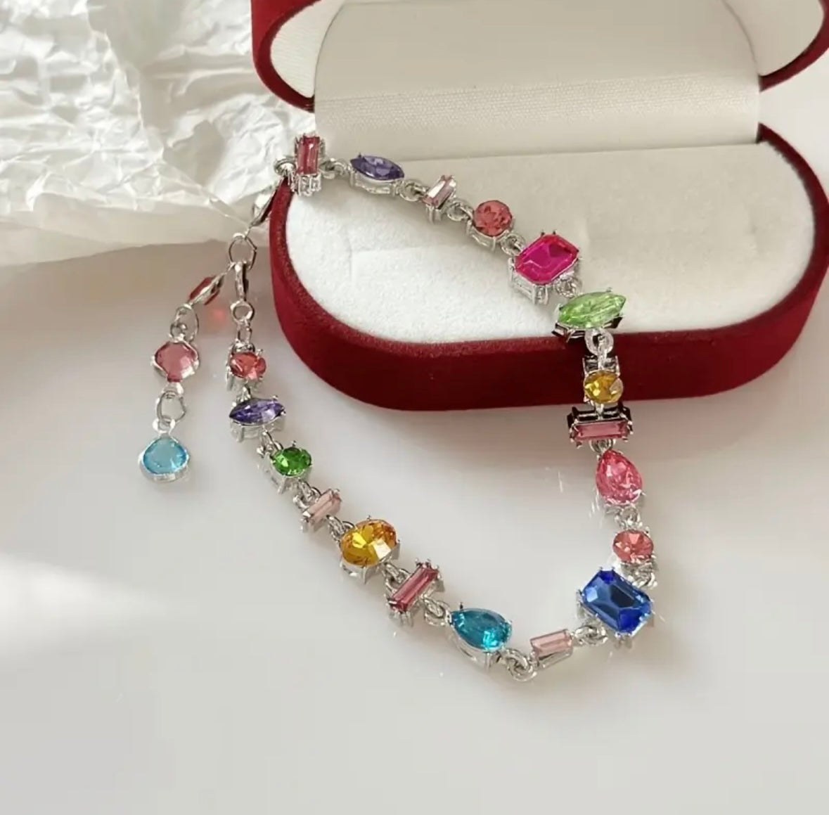 Renkli Taşlı Lady D Gümüş Renk Bileklik