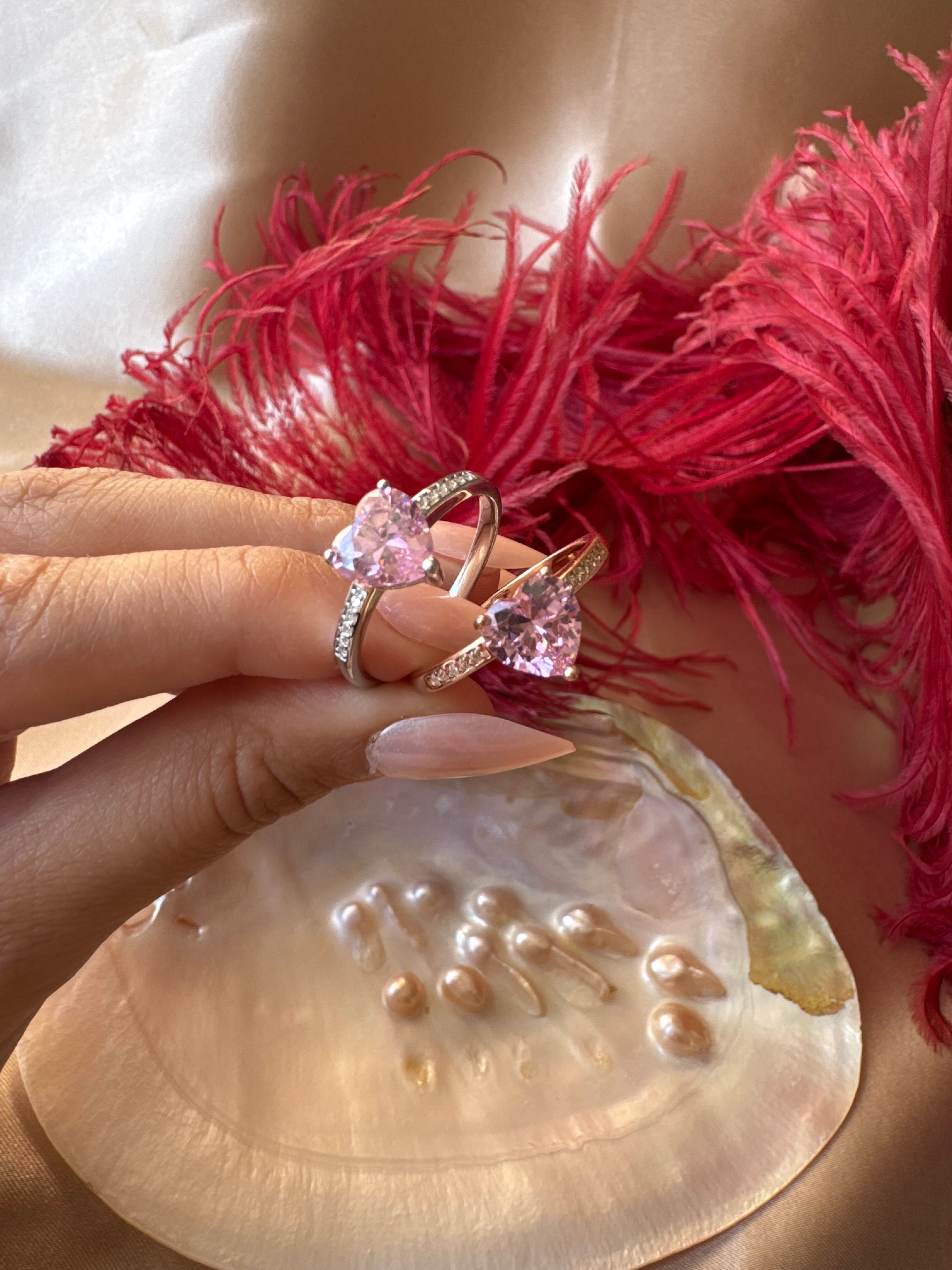 Pembe Kuvars Kalp Rose Gold Yüzük