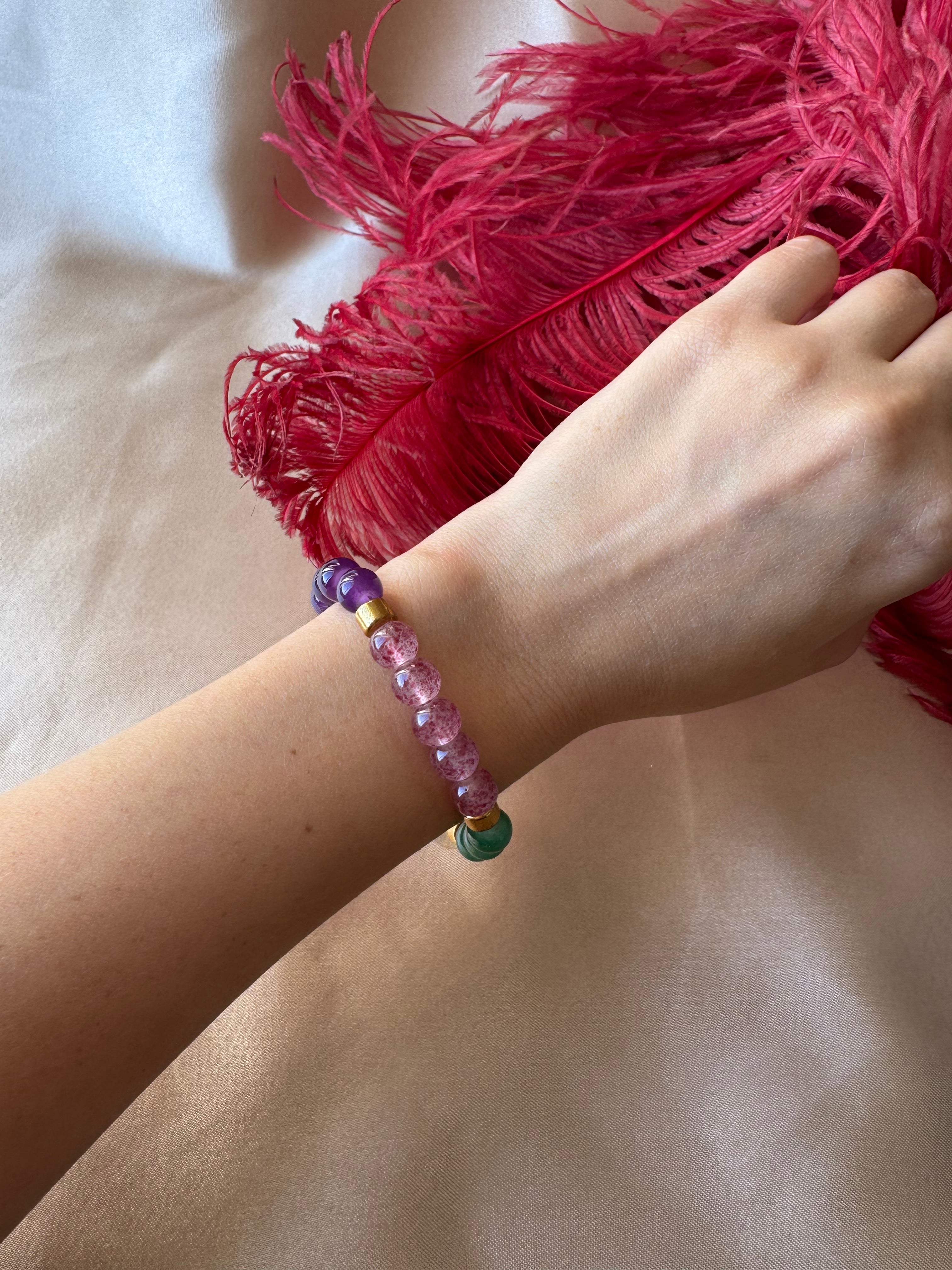 Pembe Kuvars & Ametist & Kristal Kuvars & Sitrin & Aventurin 5i Yerde Bileklik (8 mm)