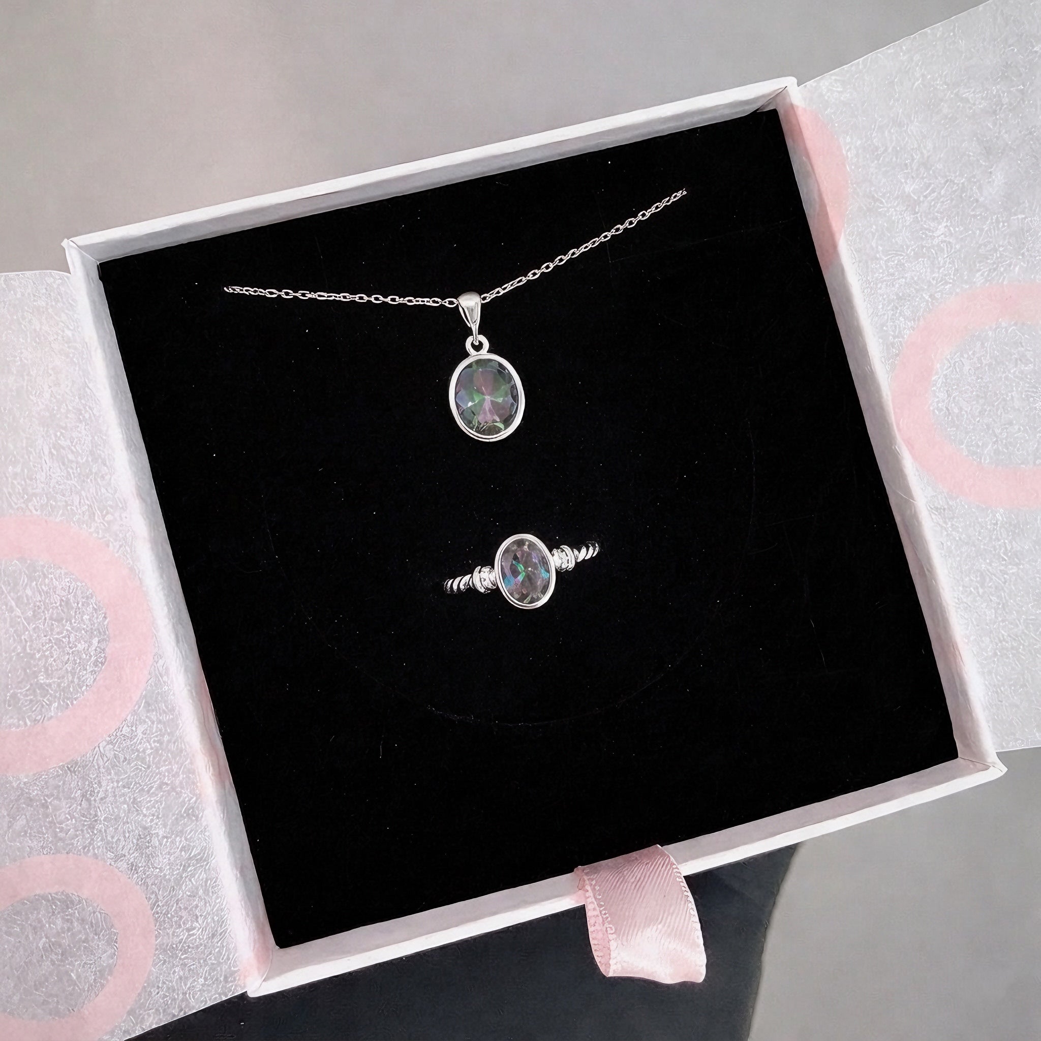 Mistik Topaz Minimal Kolye & Yüzük Set (Gümüş)