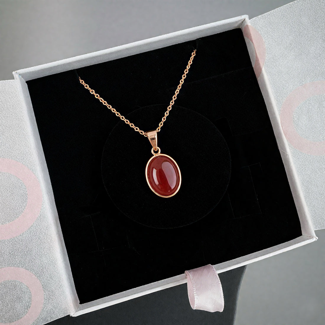 Akik Büyük Oval Rose Gold Kolye