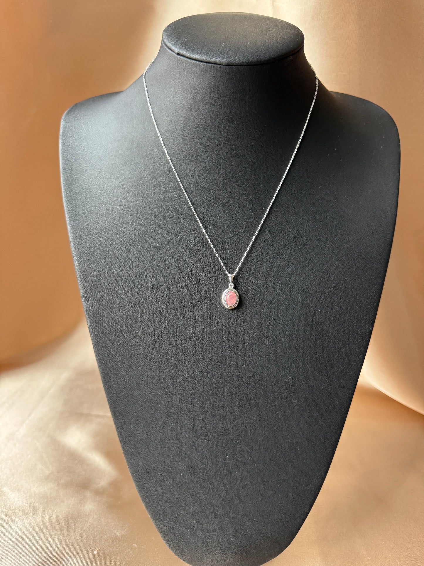 Pembe Kuvars Minimal Vintage Gümüş Kolye