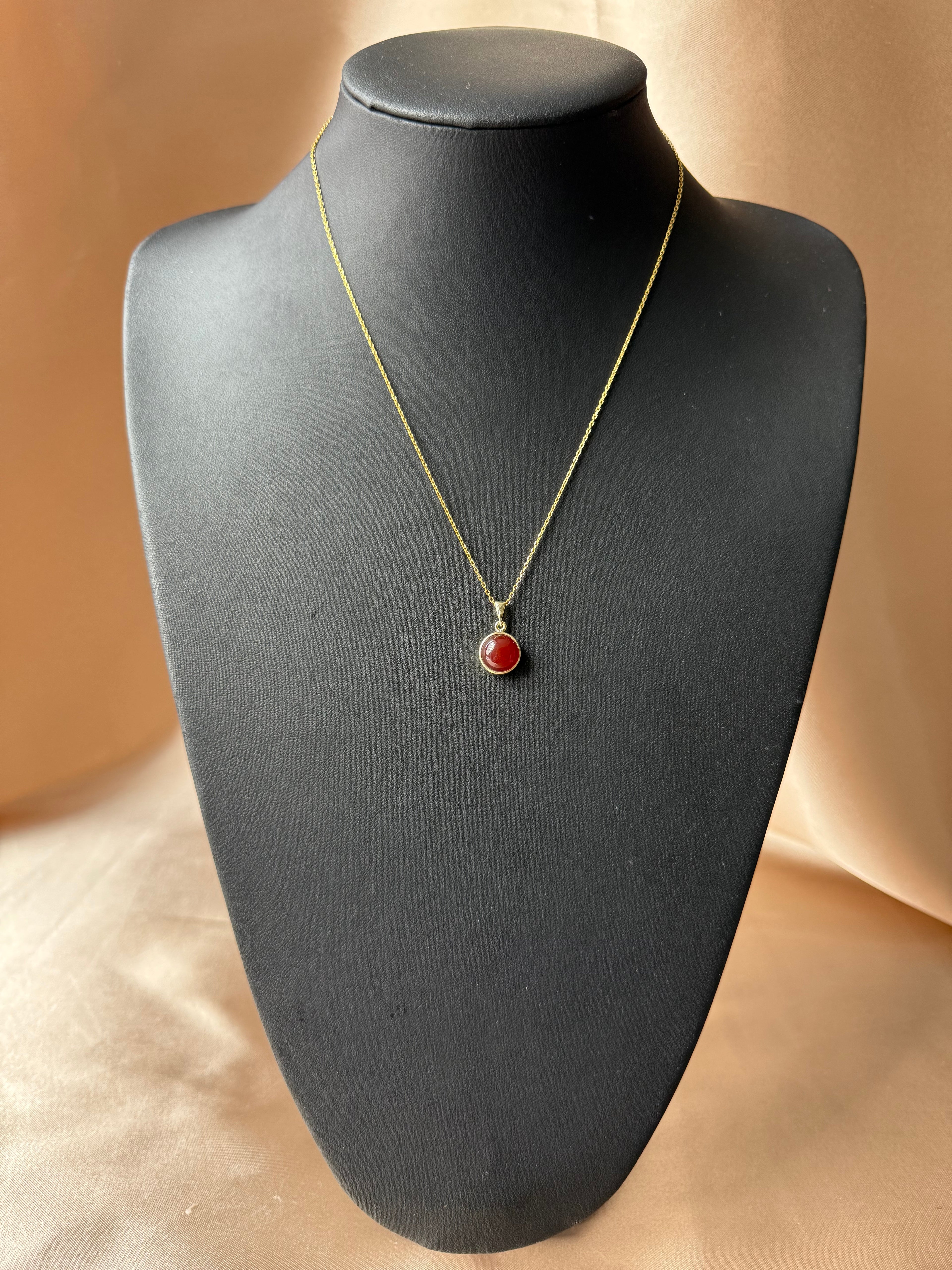 Akik Yuvarlak Gold Kolye