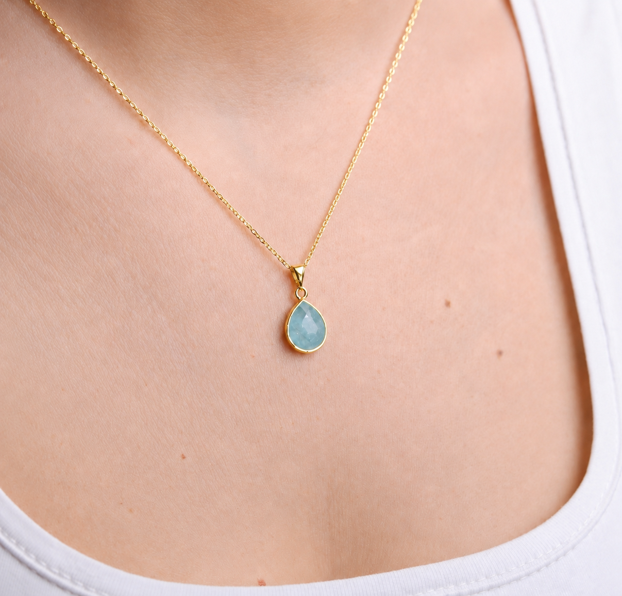 Akuamarin Minimal Damy Gold Kolye