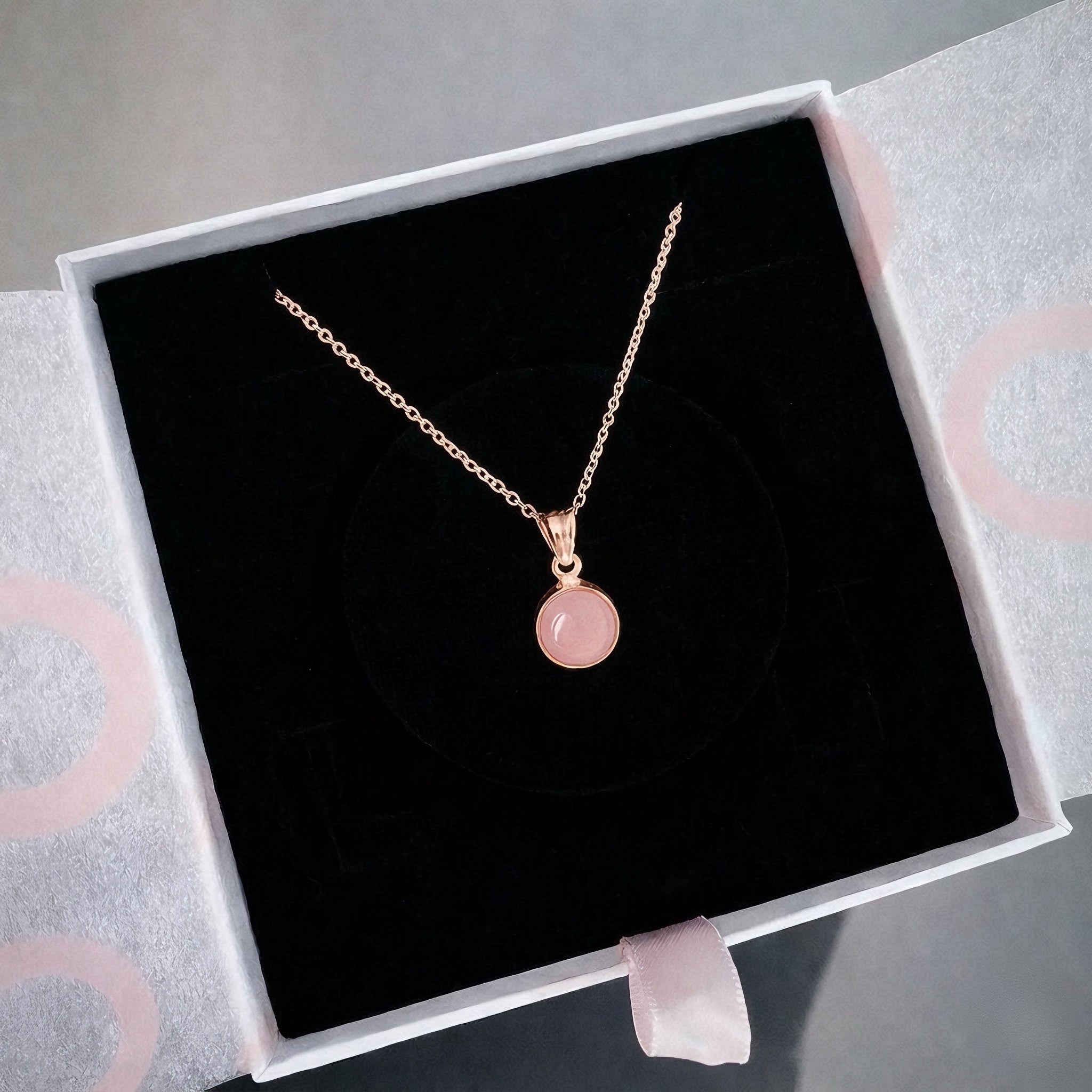 Pembe Kuvars Minimal Yuvarlak Rose Gold Kolye