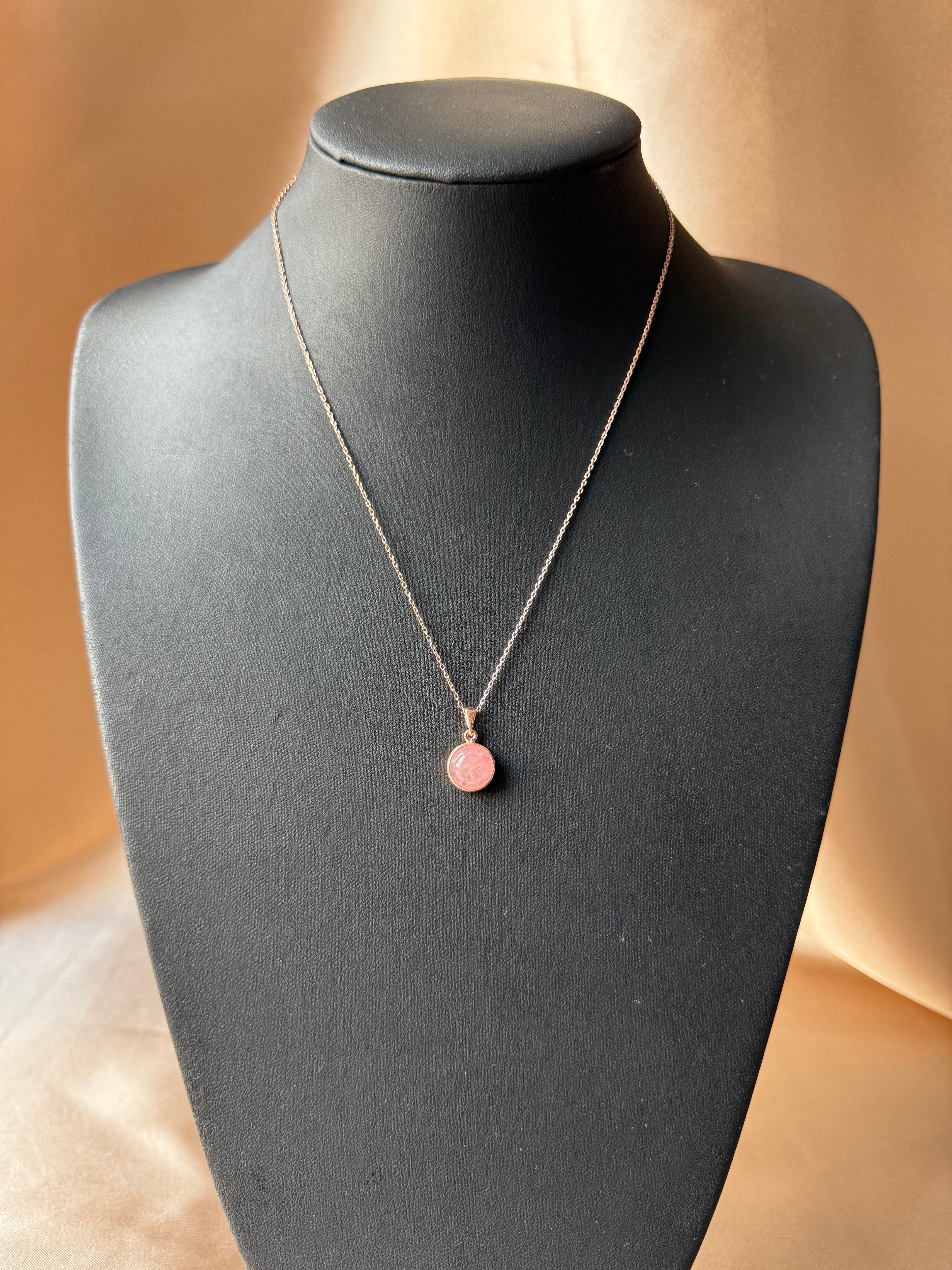 Pembe Kuvars Yuvarlak Rose Gold Kolye