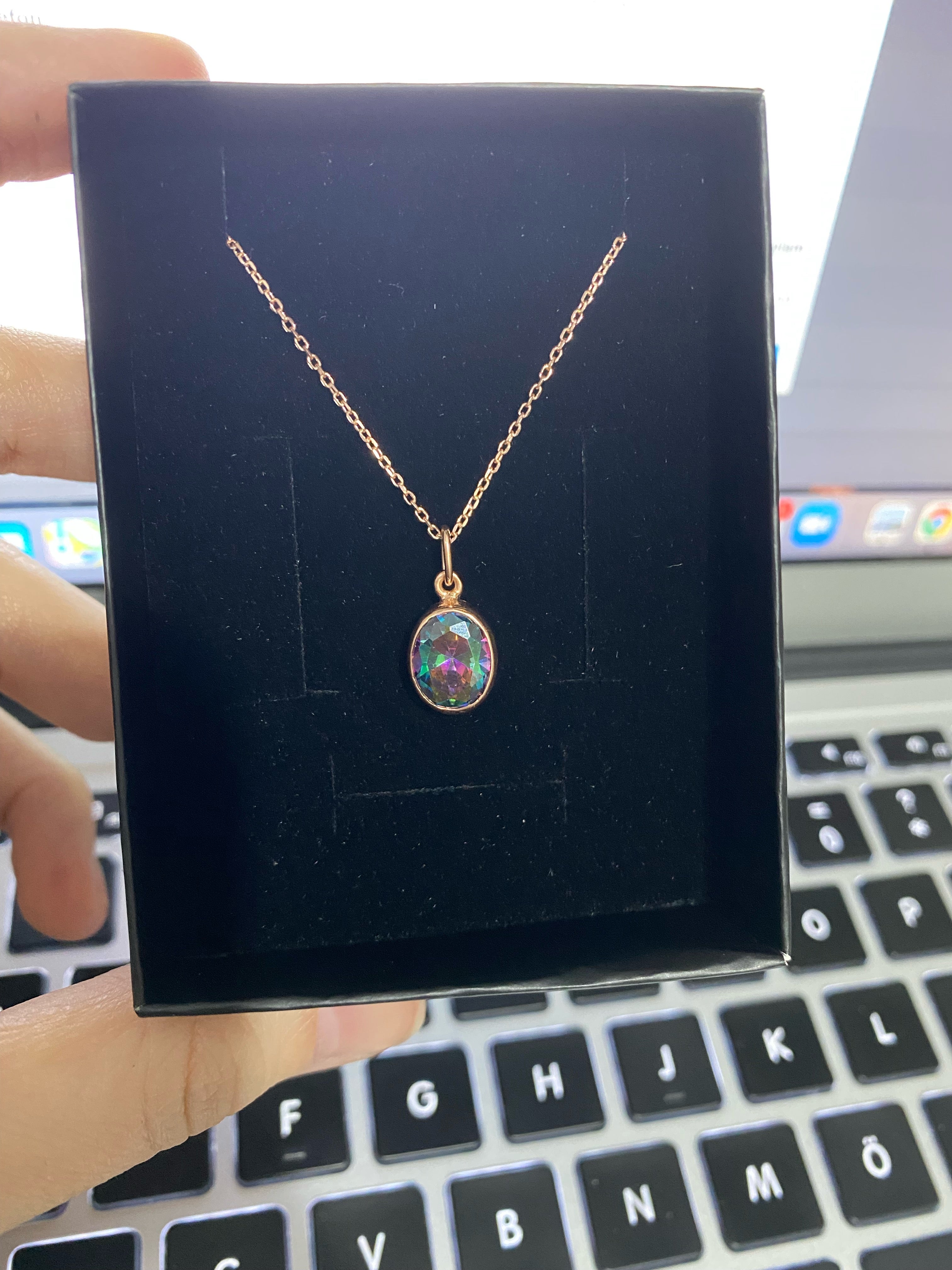 Mistik Topaz Minimal Rose Gold Kolye