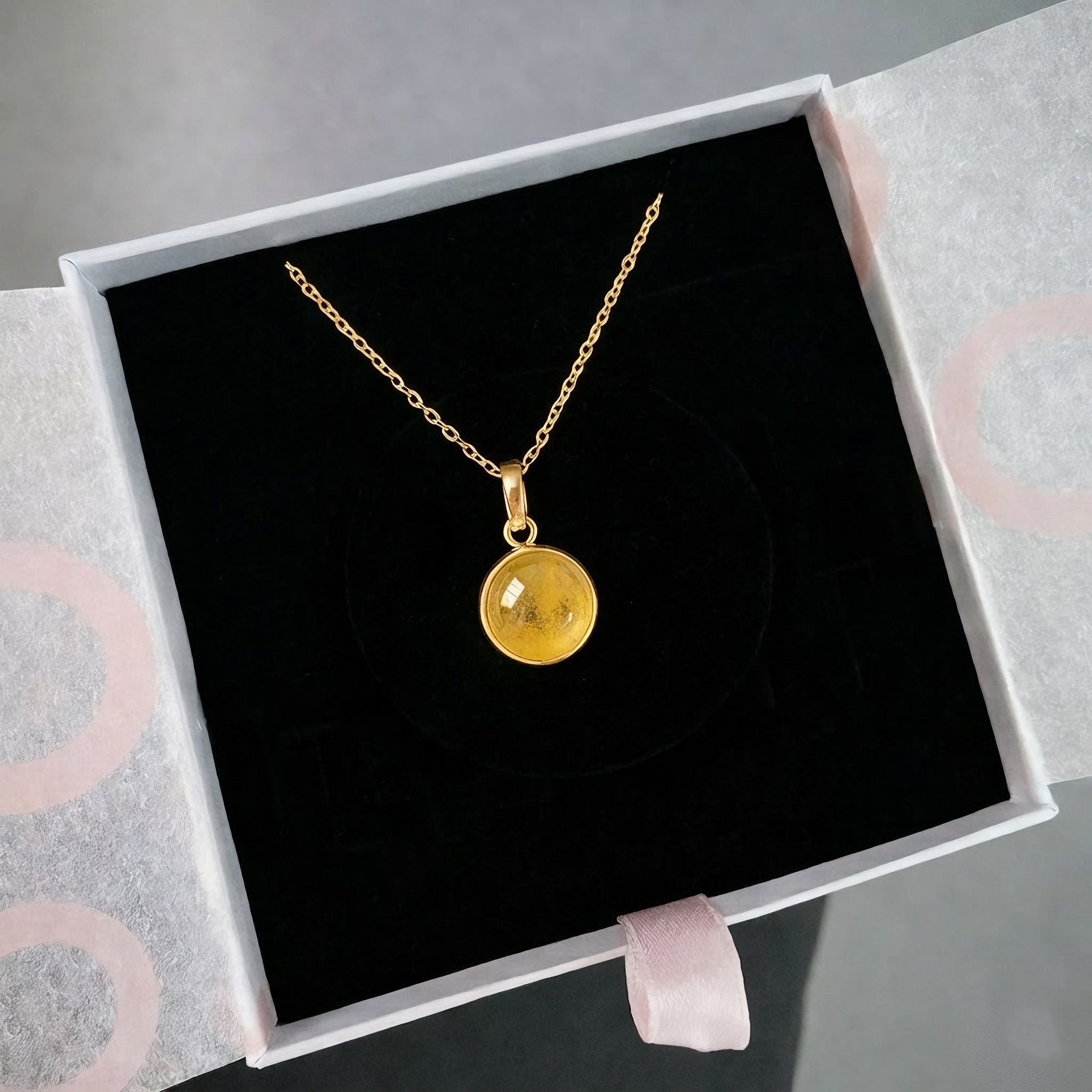 Sitrin Yuvarlak Gold Kolye