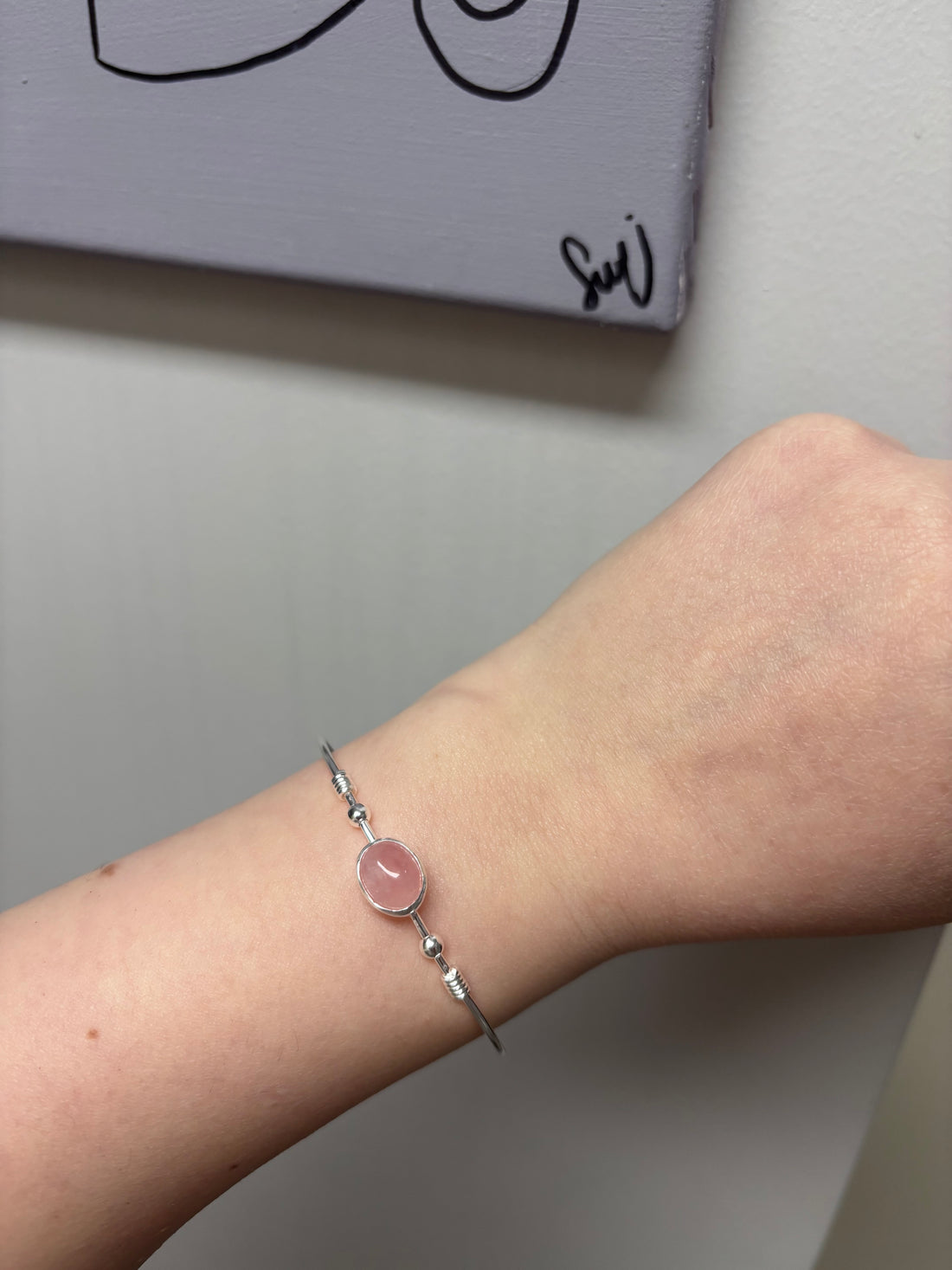 Pembe Kuvars Gümüş Bileklik