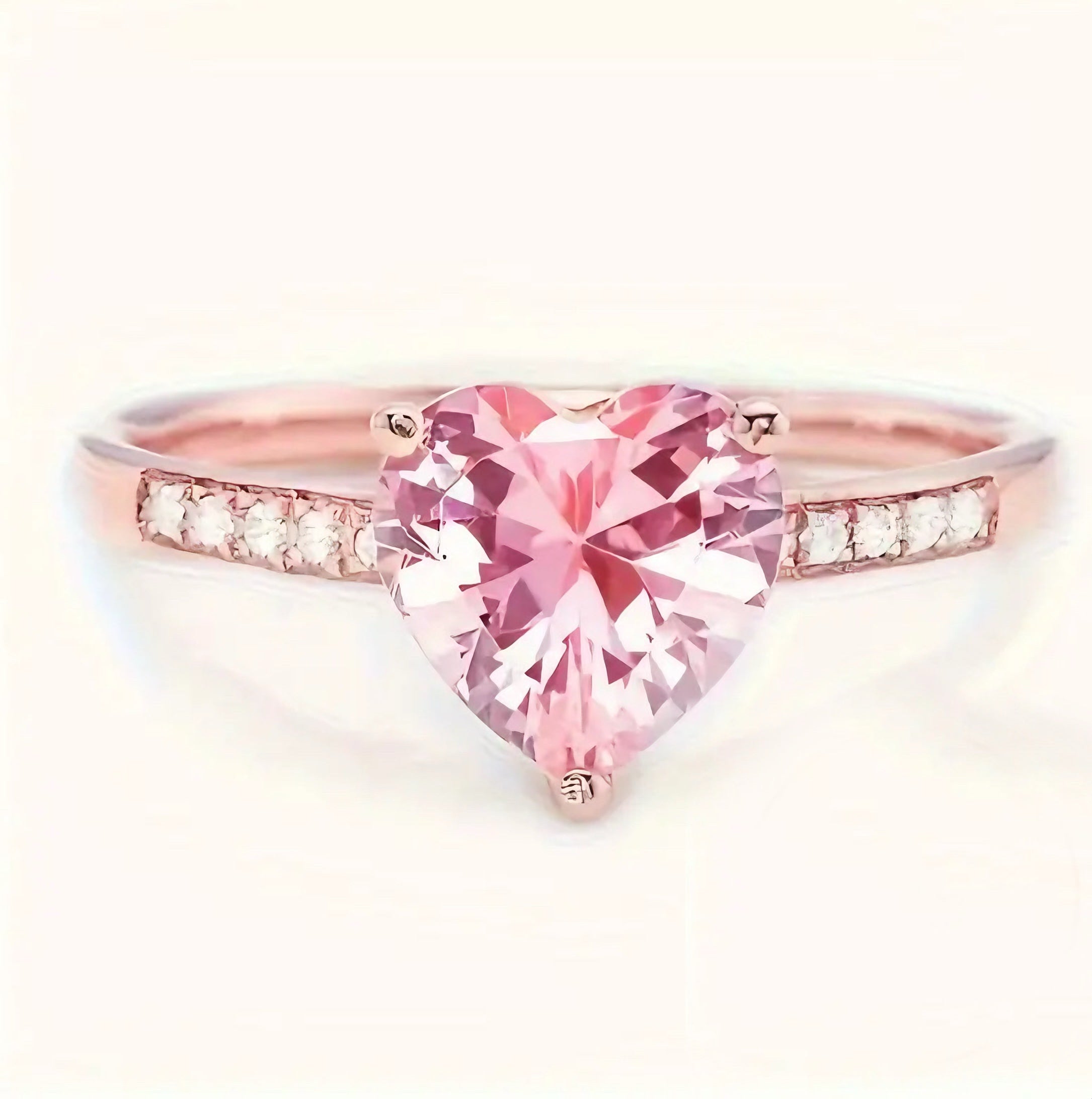 Pembe Kuvars Kalp Rose Gold Yüzük