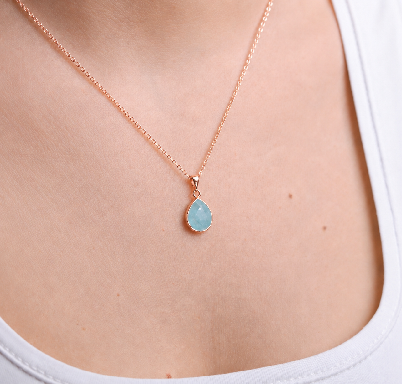 Akuamarin Minimal Damy Rose Gold Kolye