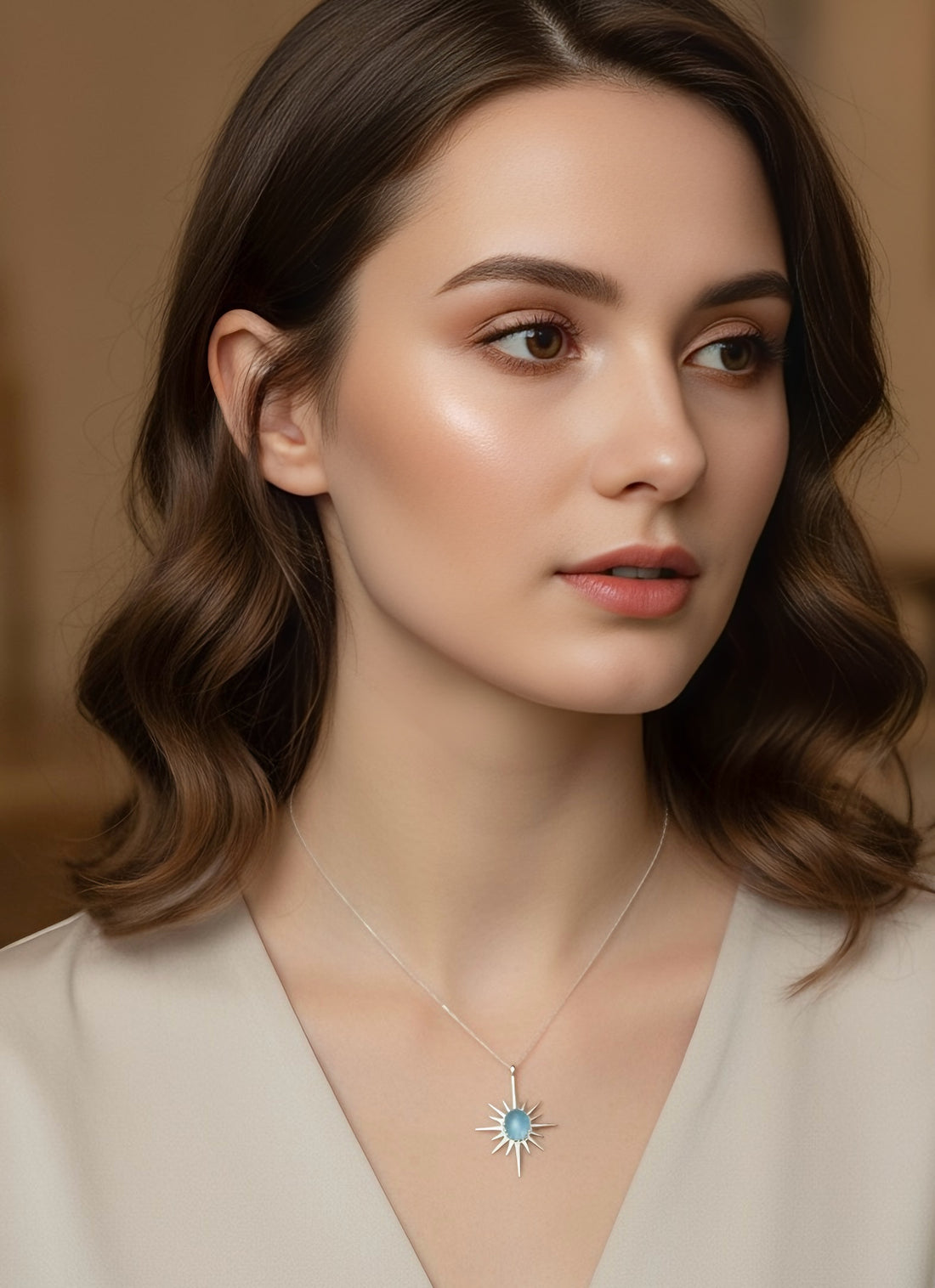 Akuamarin Büyük Kuzey Yıldızı Gümüş Kolye