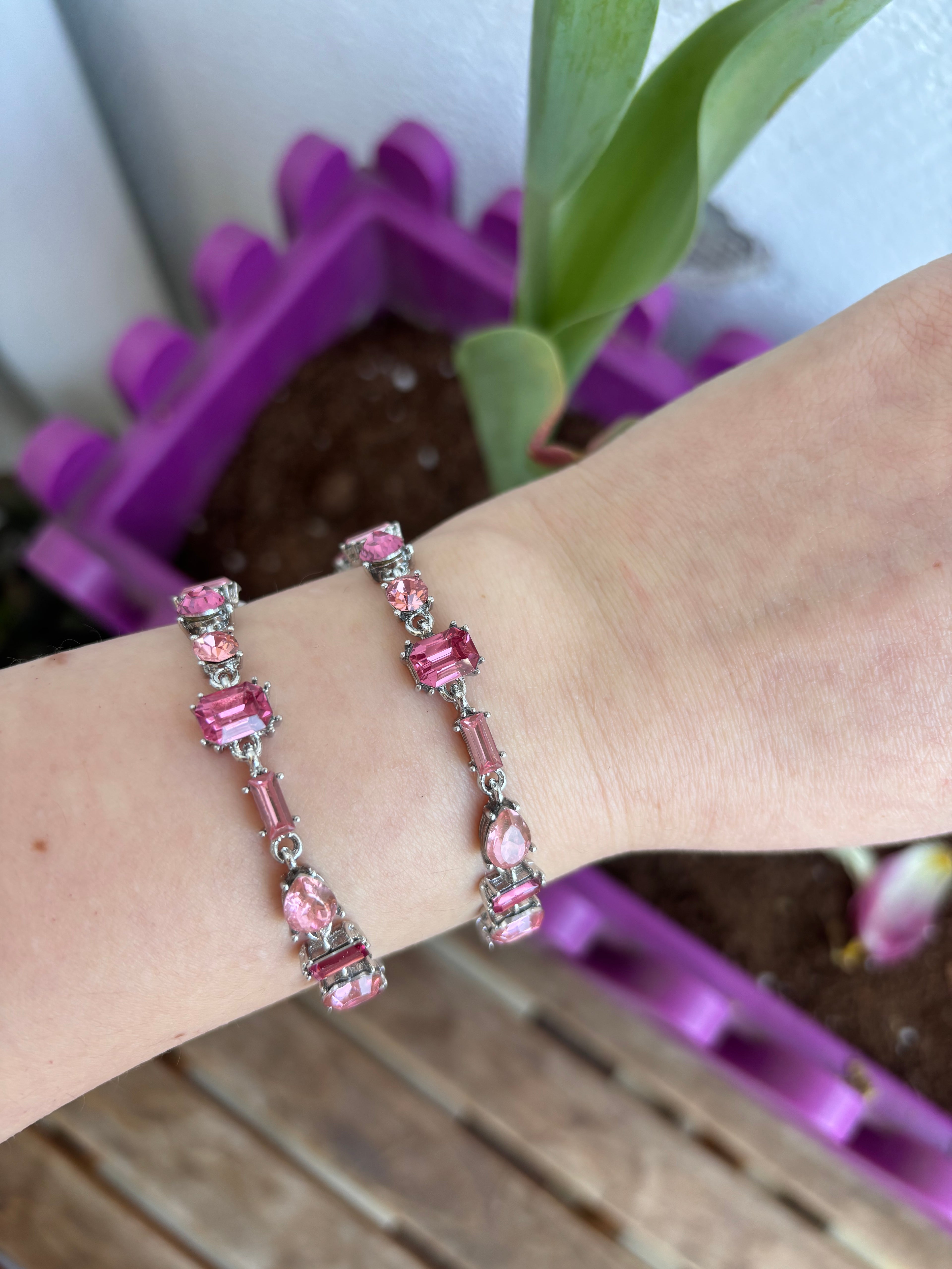 Pembe Taşlı Lady D Gümüş Renk Bileklik