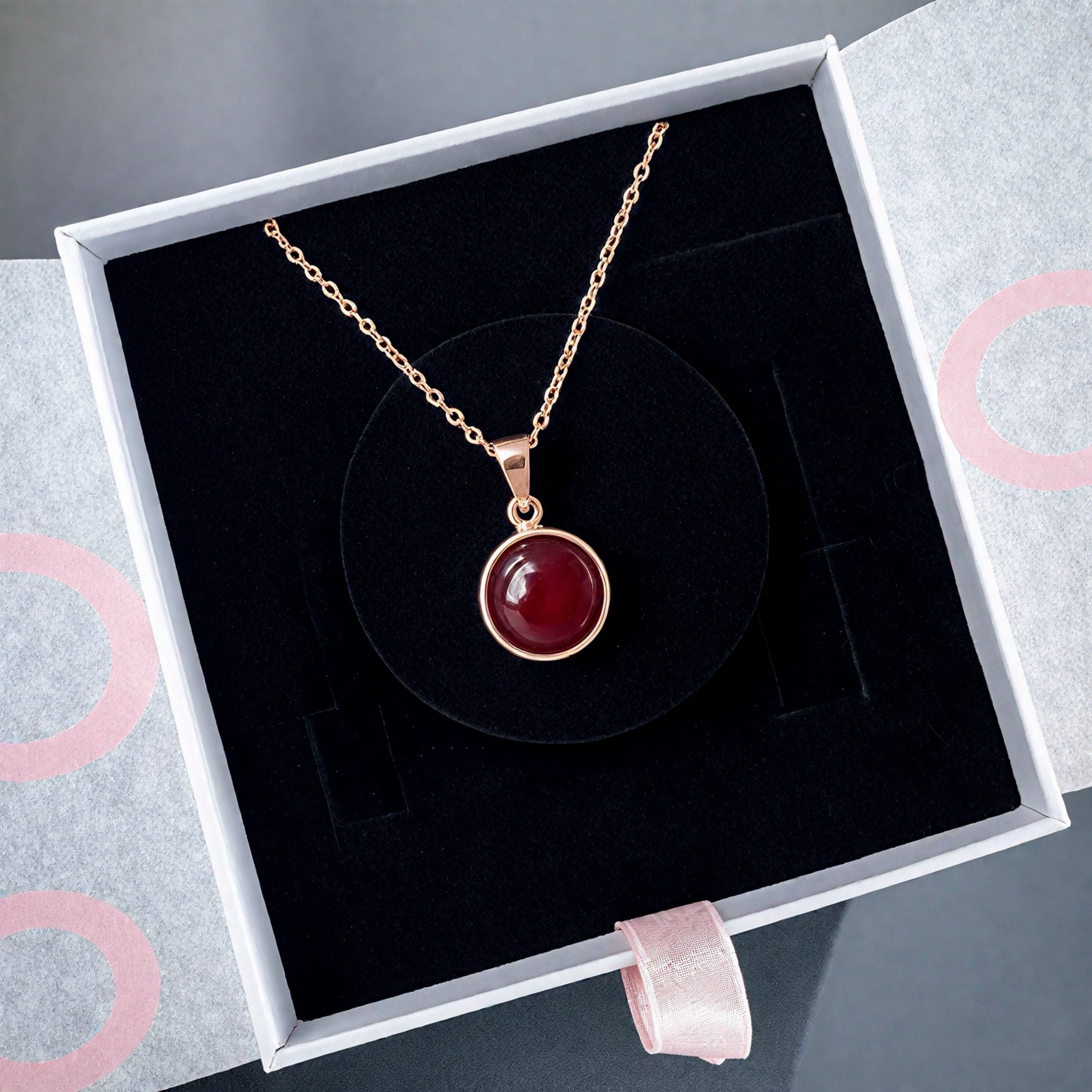 Akik Yuvarlak Rose Gold Kolye