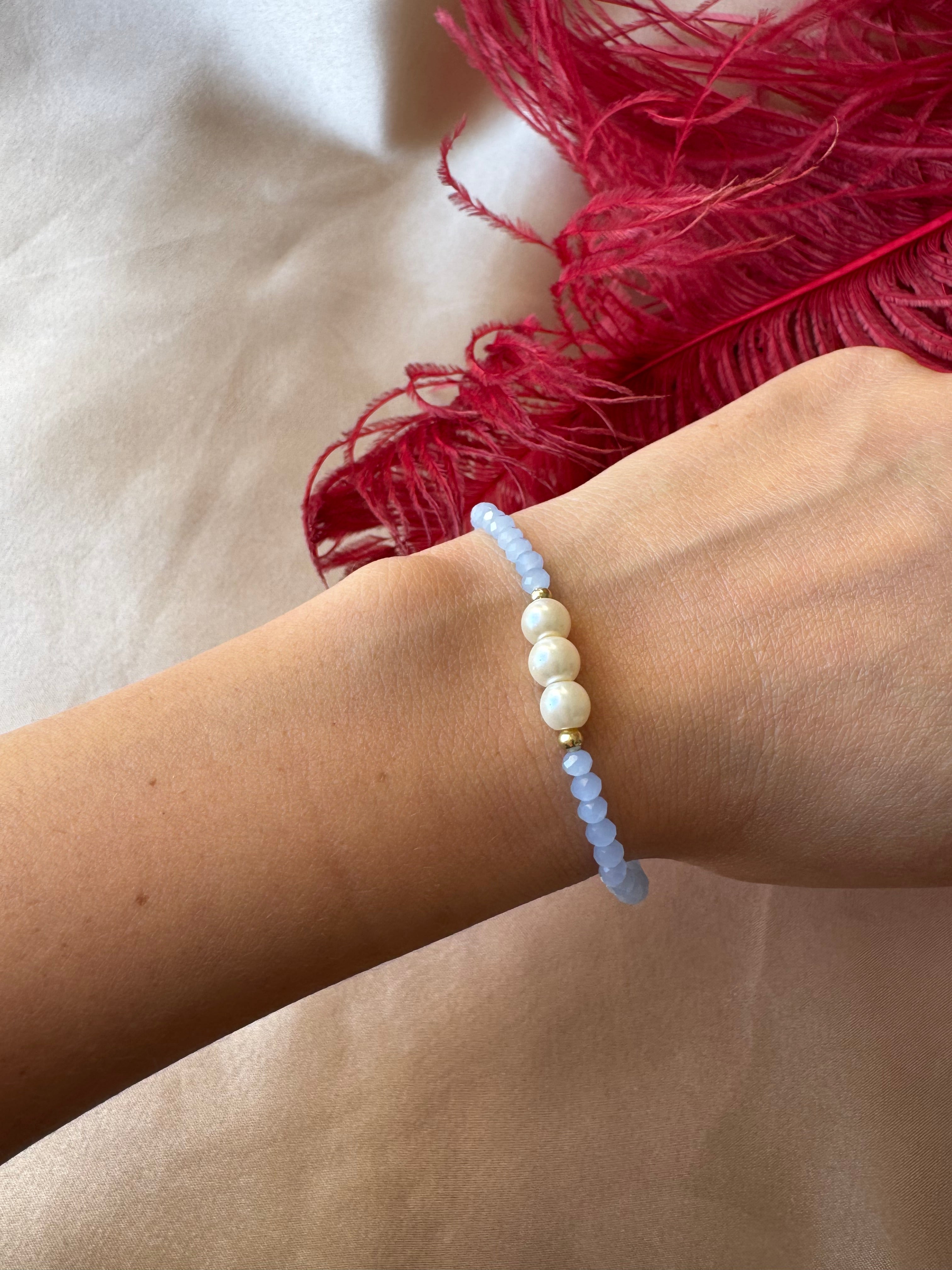 Kalsedon & İnci Dizi Bileklik