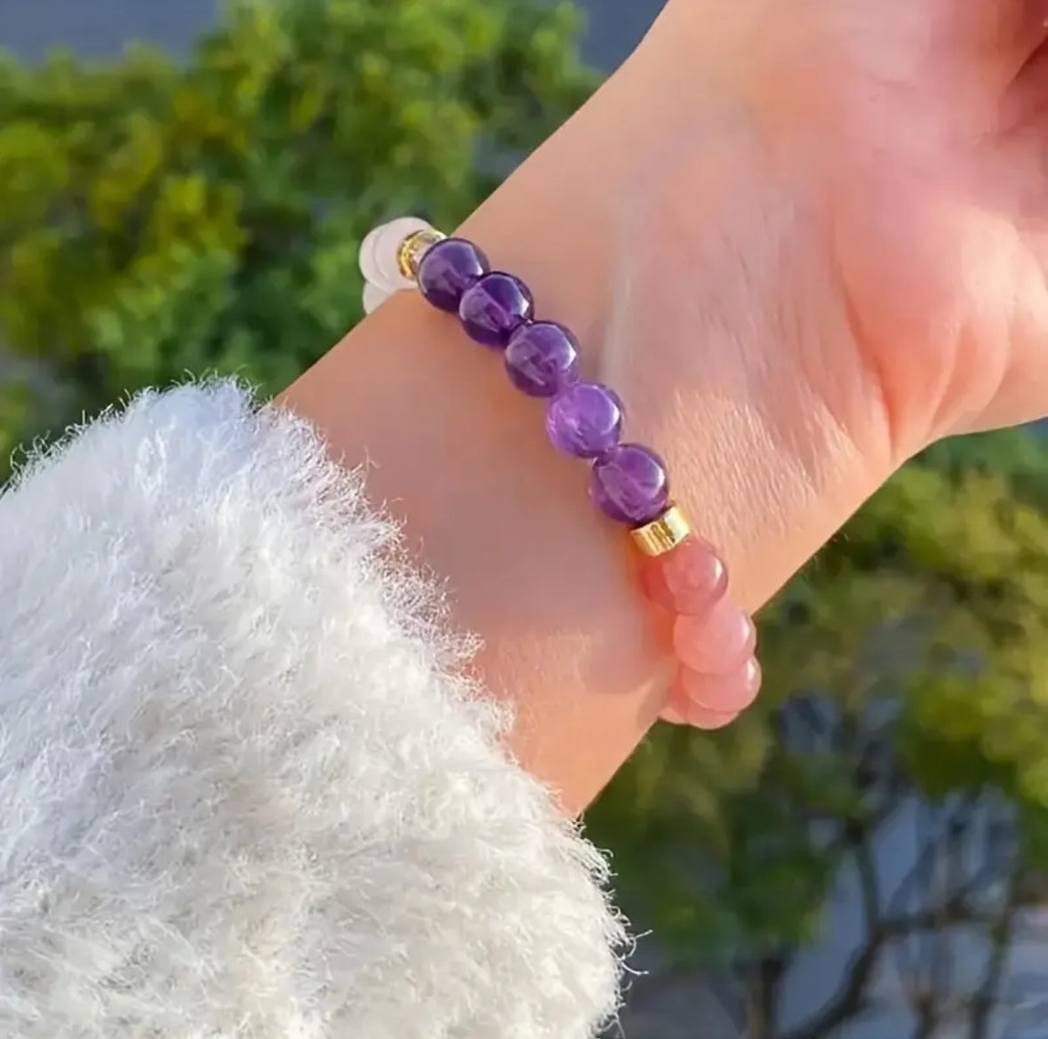 Pembe Kuvars & Ametist & Kristal Kuvars & Sitrin & Aventurin 5i Yerde Bileklik (8 mm)