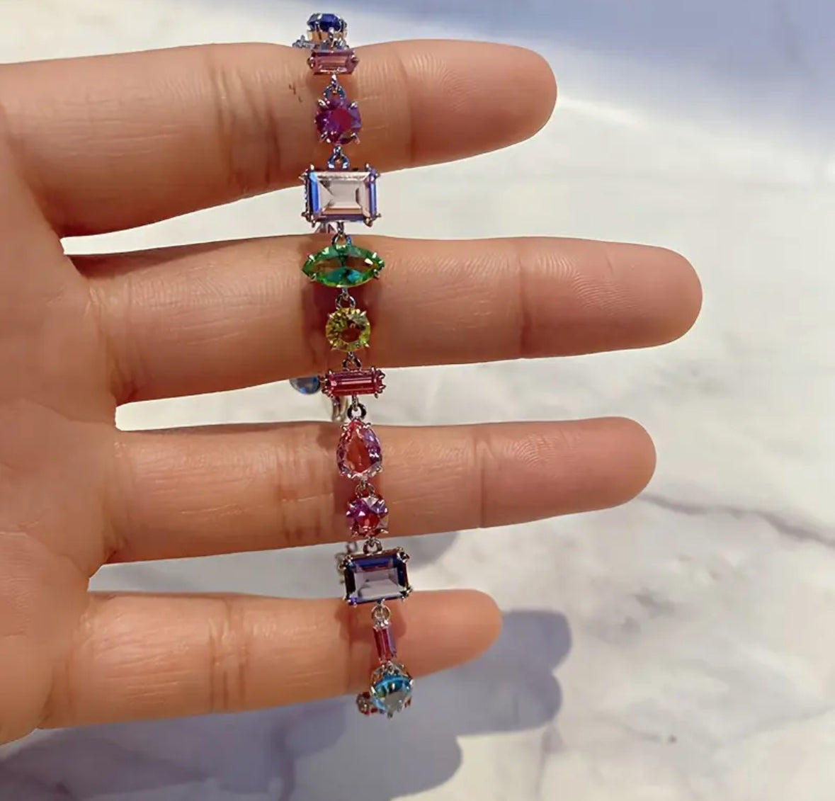 Renkli Taşlı Lady D Gümüş Renk Bileklik