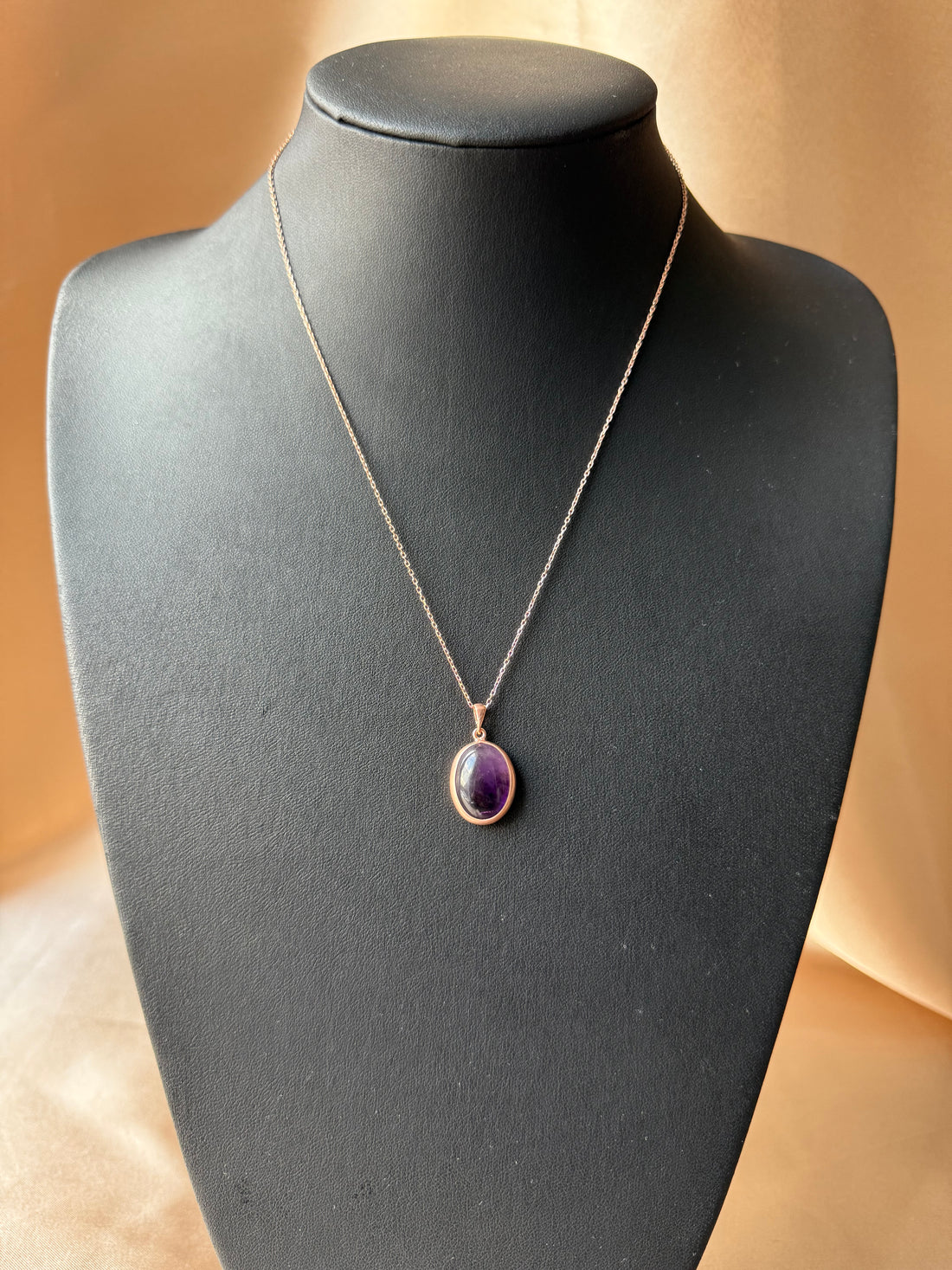 Ametist Büyük Oval Rose Gold Kolye