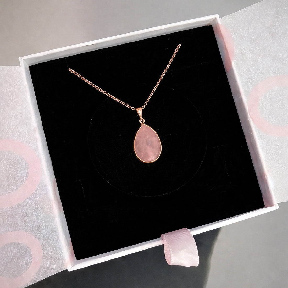 Pembe Kuvars Büyük Damla Rose Gold Kolye