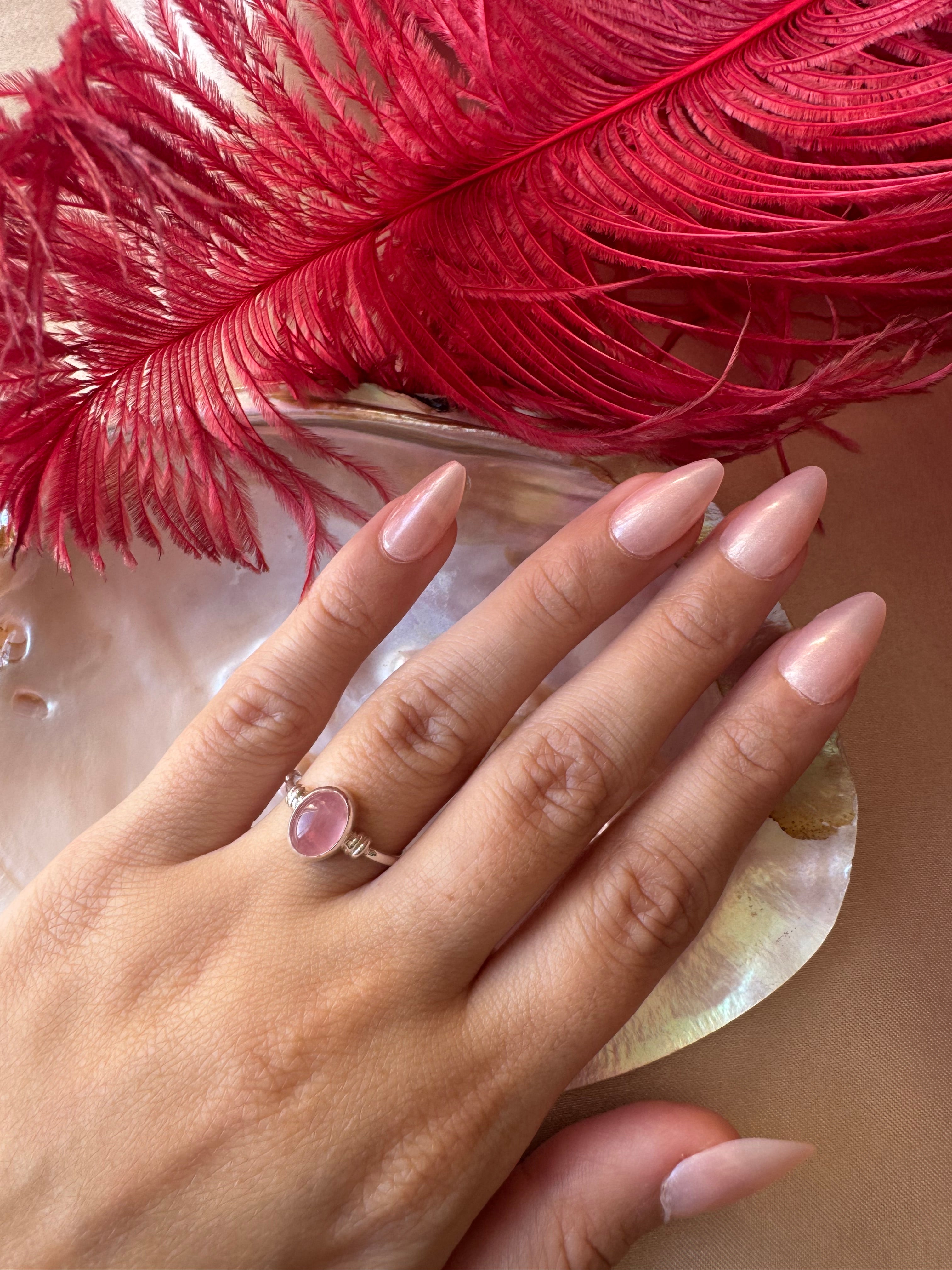 Pembe Kuvars Diana Gümüş Yüzük