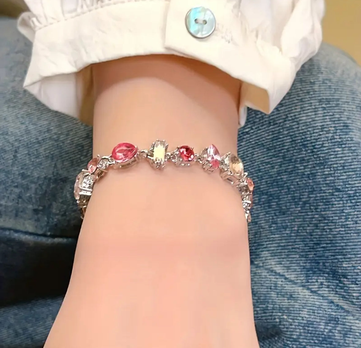 Pembe Taşlı Lady D Gümüş Renk Bileklik