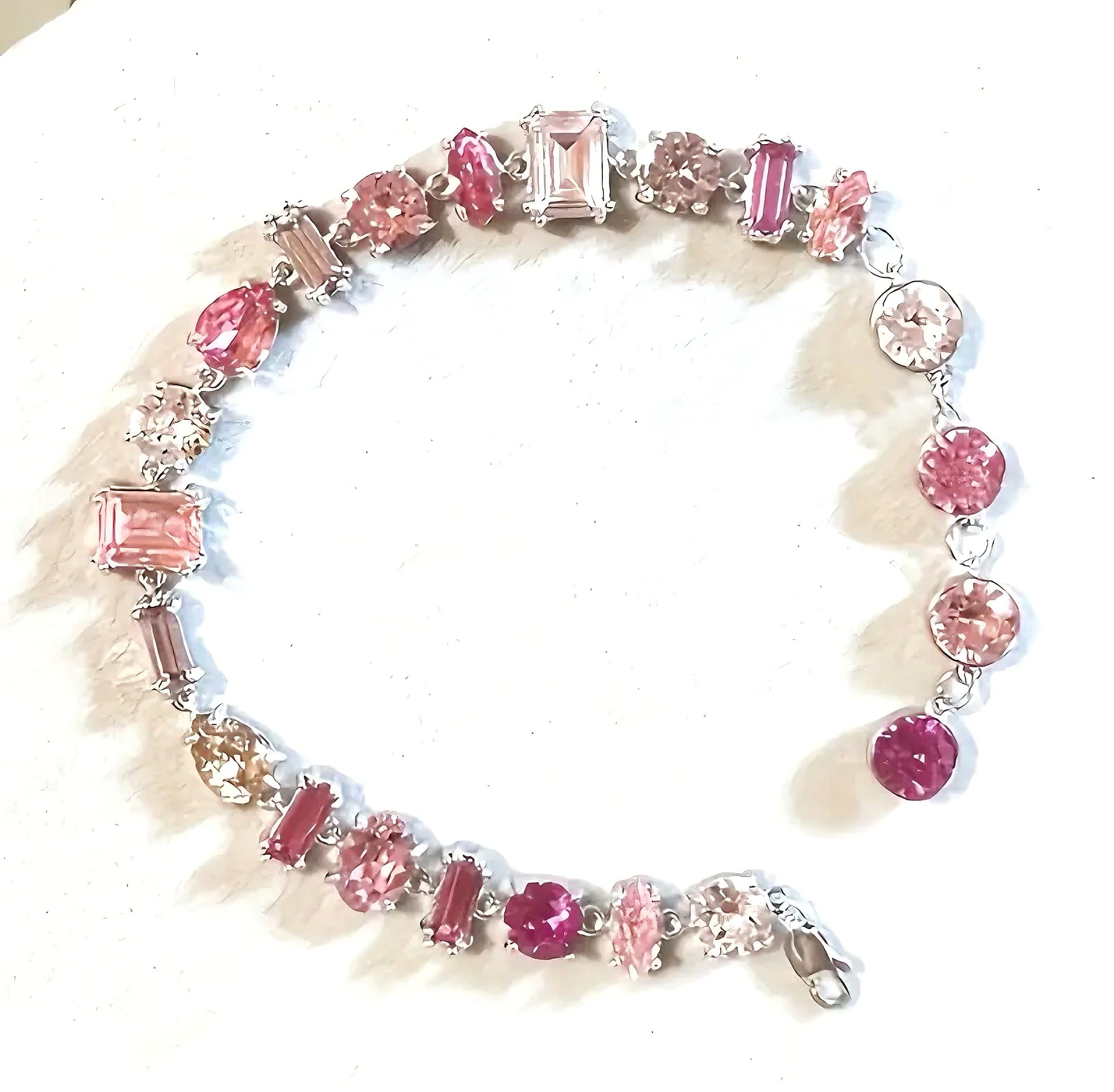 Pembe Taşlı Lady D Gümüş Renk Bileklik