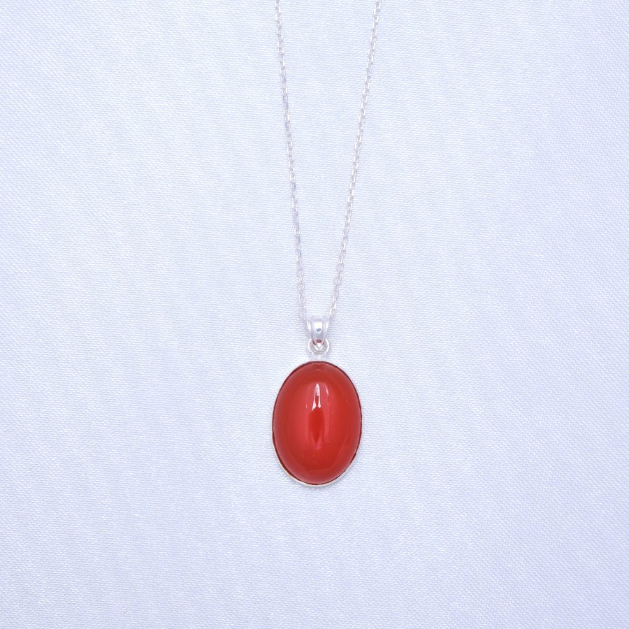 Akik Büyük Oval Gümüş Kolye