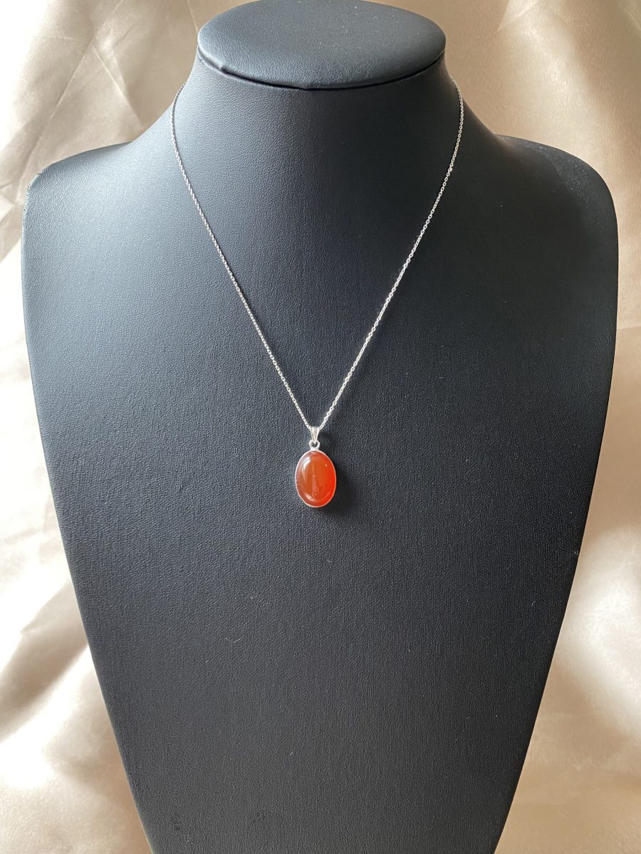 Akik Büyük Oval Gümüş Kolye