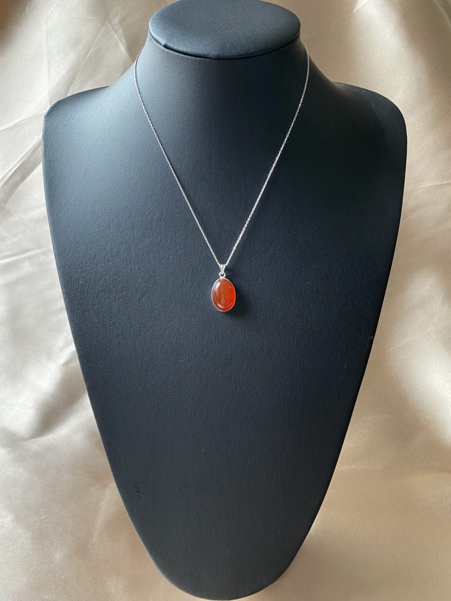 Akik Büyük Oval Gümüş Kolye