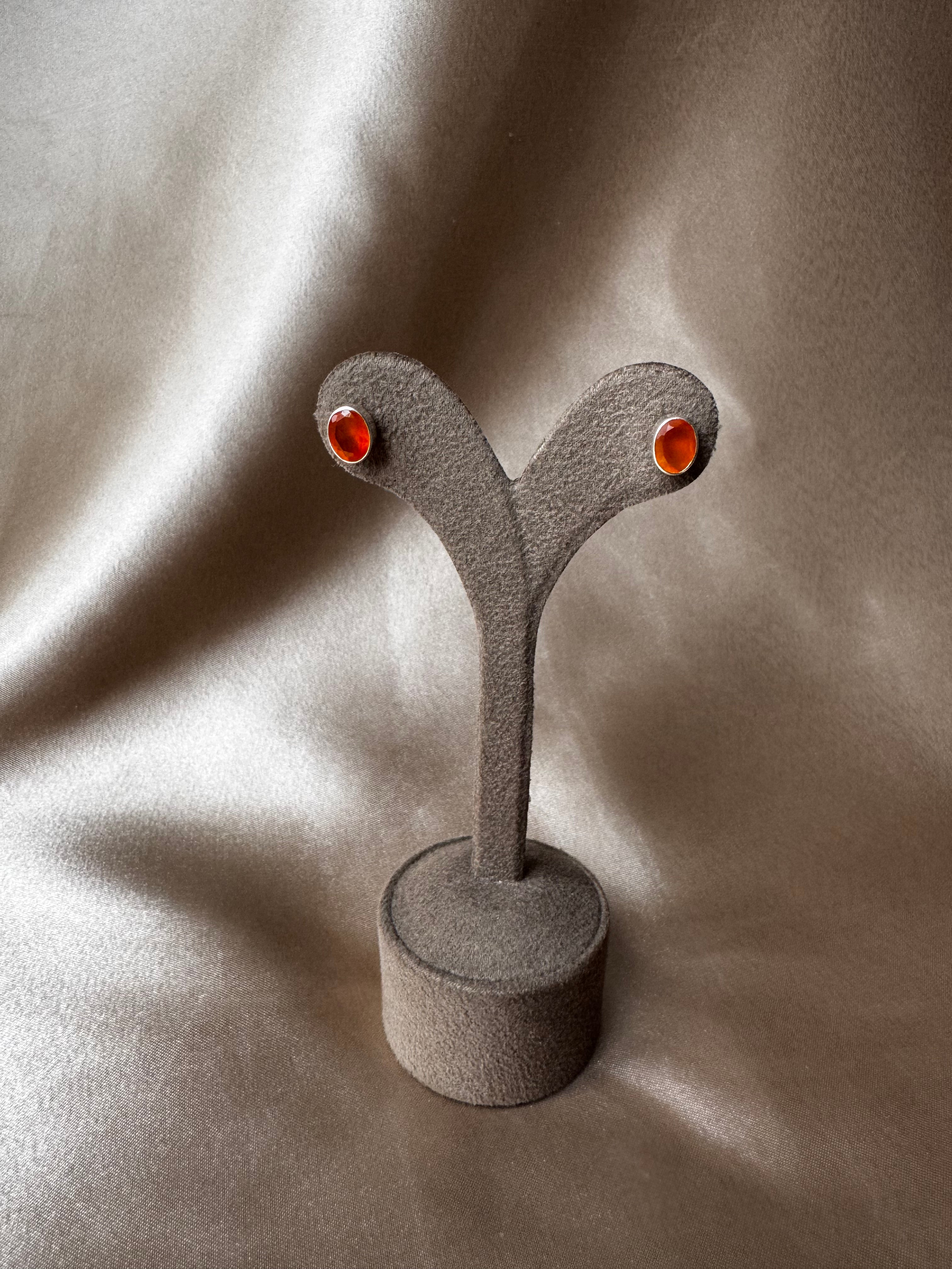 Akik Oval Gümüş Küpe