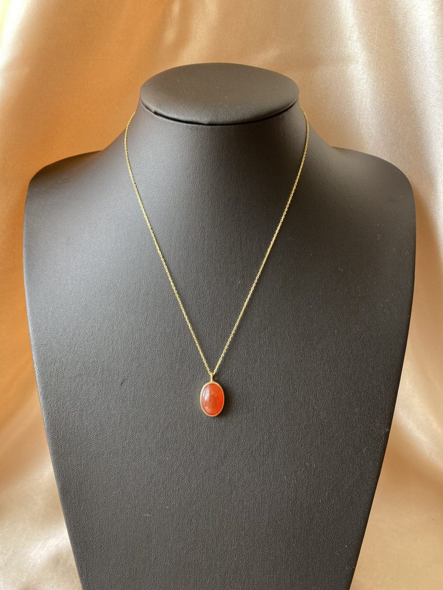 Akik Büyük Oval Gold Kolye