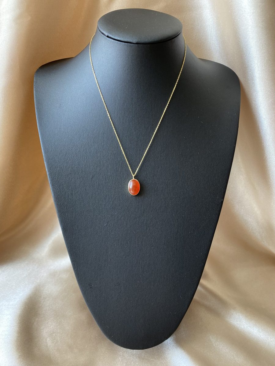 Akik Büyük Oval Gold Kolye