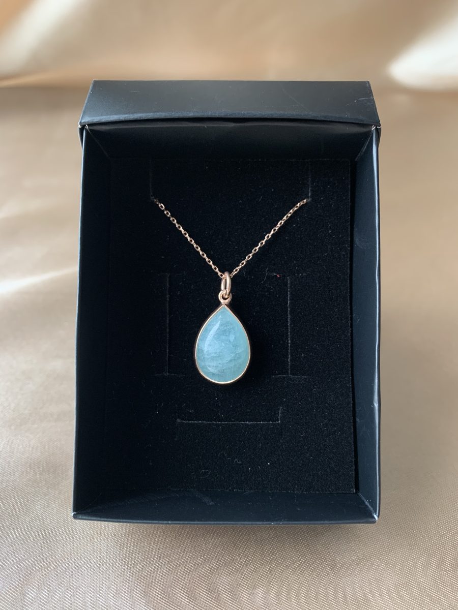 Akuamarin Büyük Damla Rose Gold Kolye