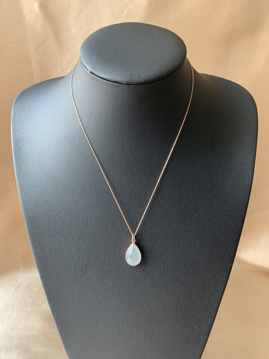 Akuamarin Büyük Damla Rose Gold Kolye