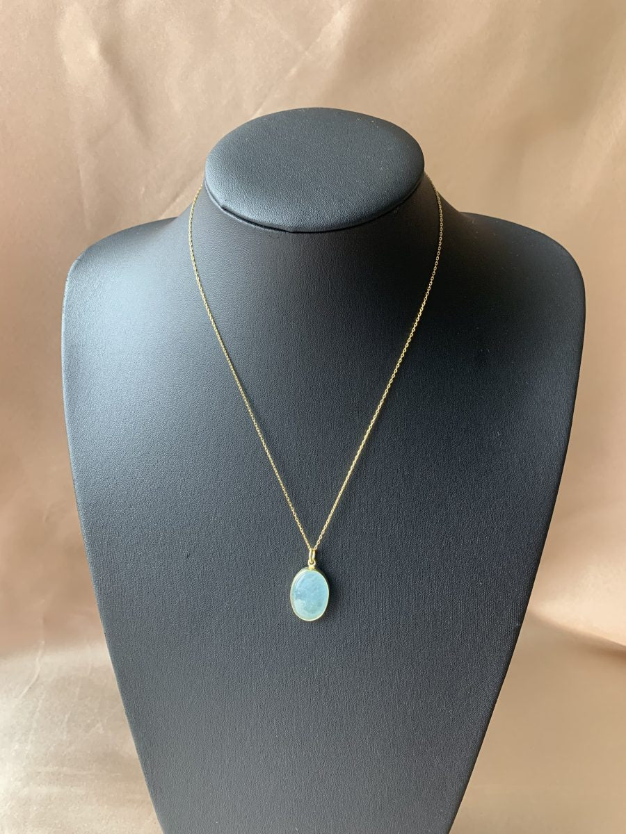 Akuamarin Büyük Oval Gold Kolye