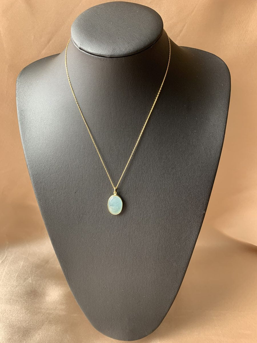 Akuamarin Büyük Oval Gold Kolye