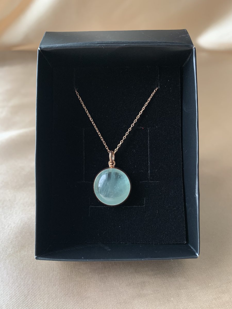 Akuamarin Büyük Yuvarlak Rose Gold Kolye