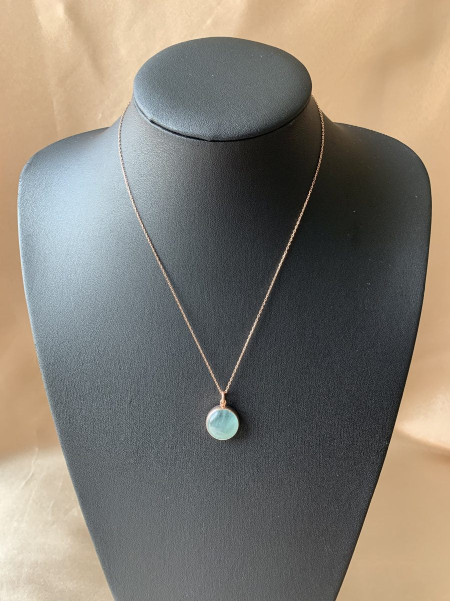 Akuamarin Büyük Yuvarlak Rose Gold Kolye