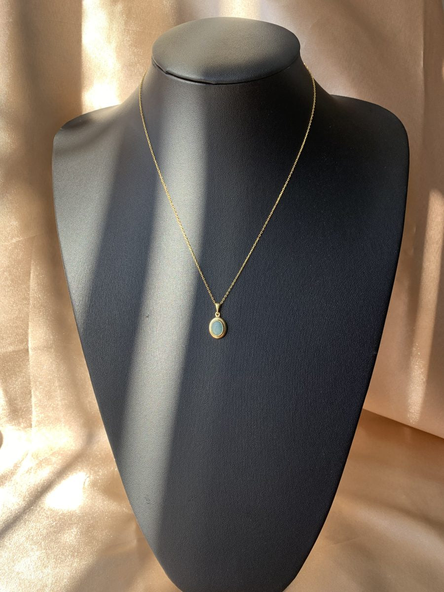 Akuamarin Minimal Vintage Gold Kolye