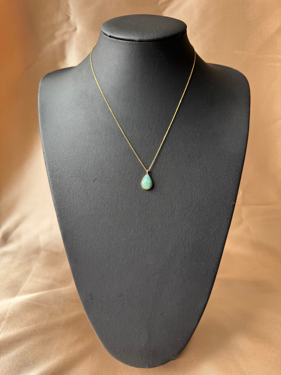 Amazonit Fasetli Damla Gold Kolye