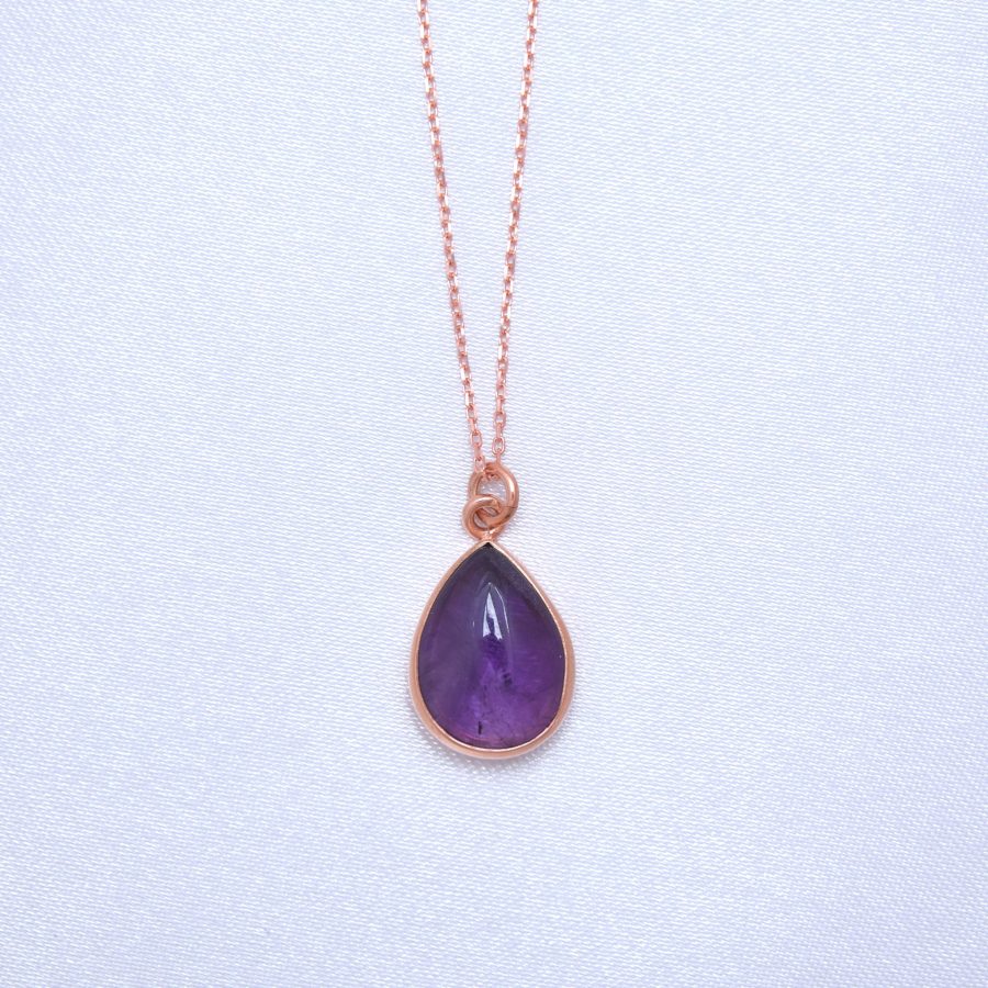 Ametist Büyük Damla Rose Gold Kolye